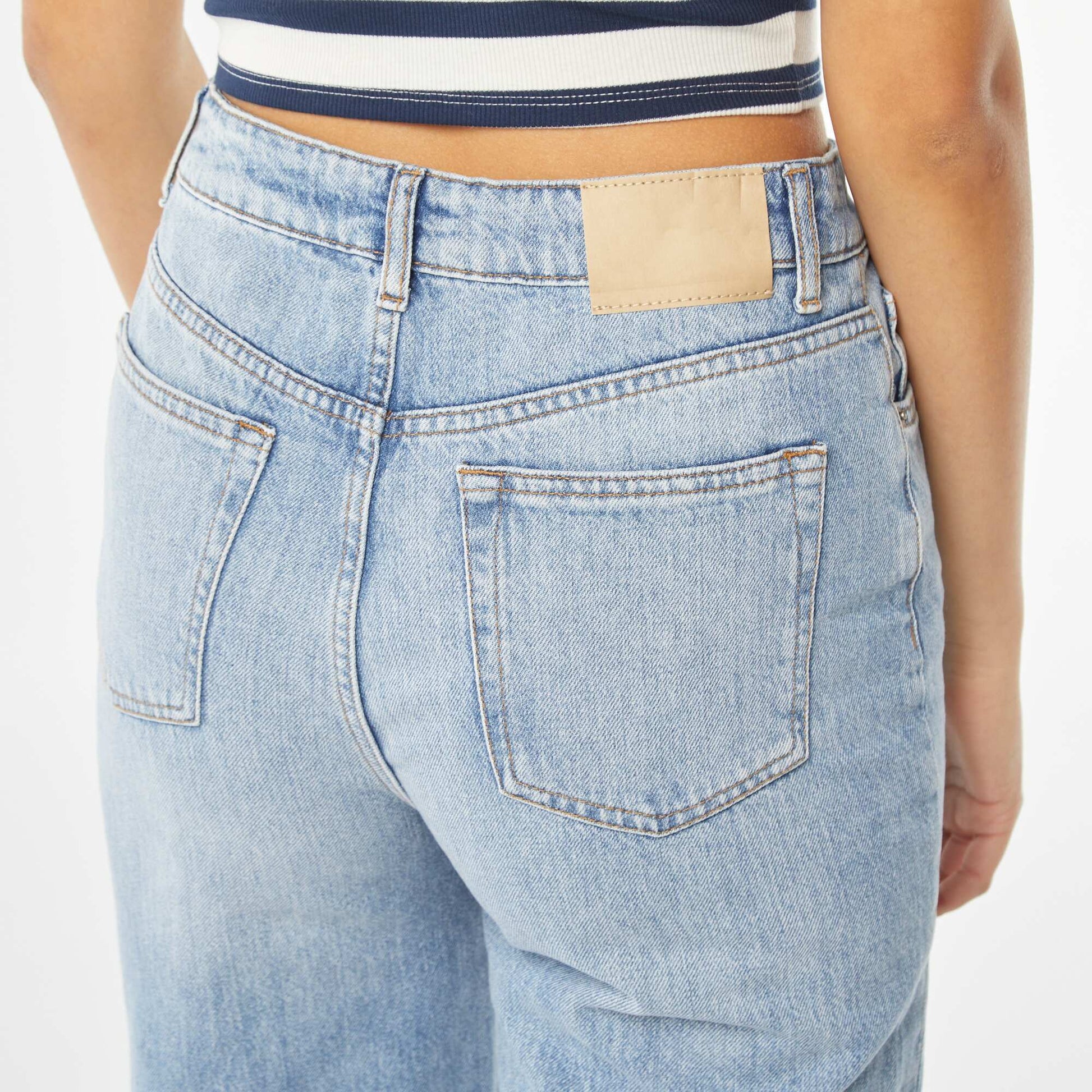 Pantalon wide leg avec large revers à la base BLEU