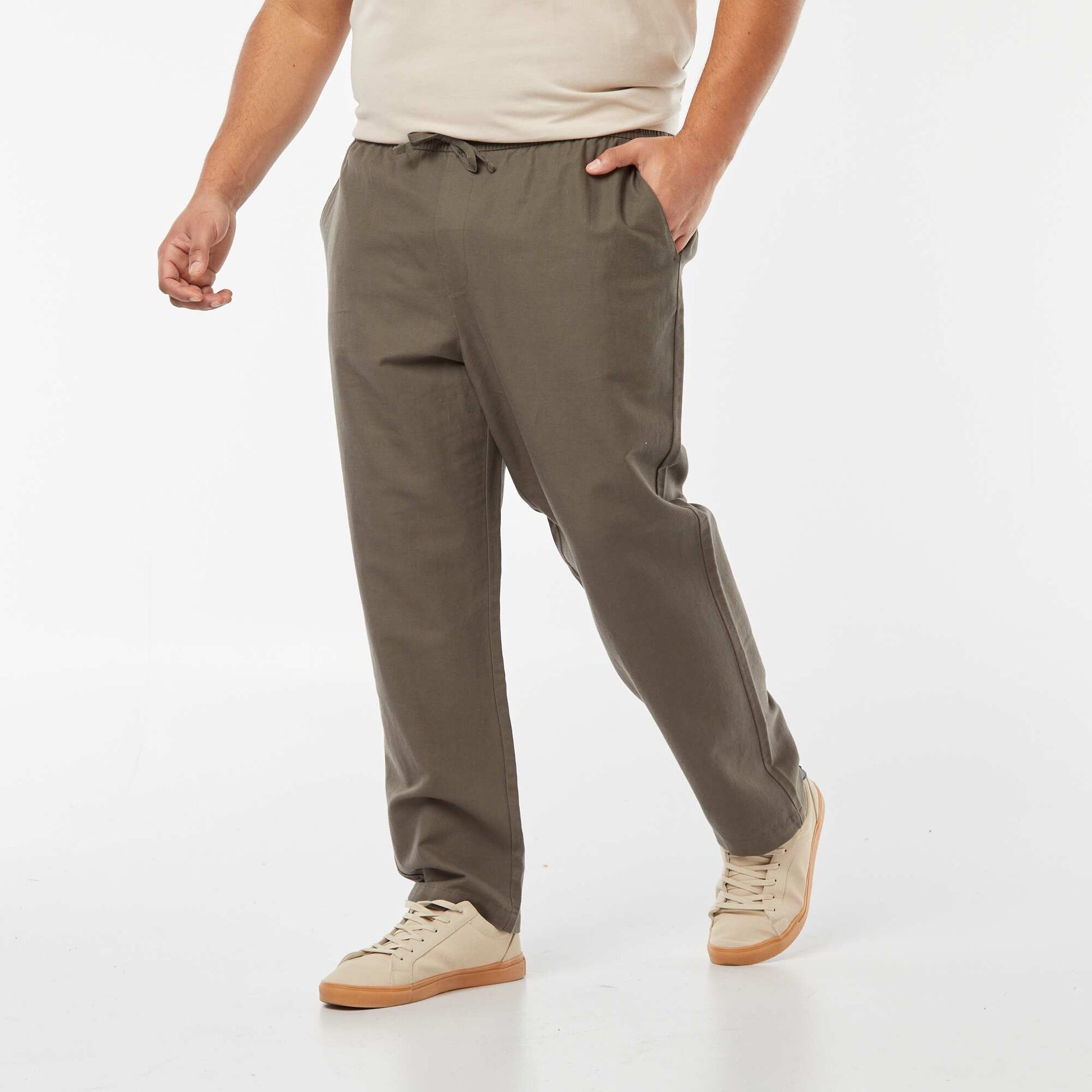 Pantalon large en lin mélangé KAKI