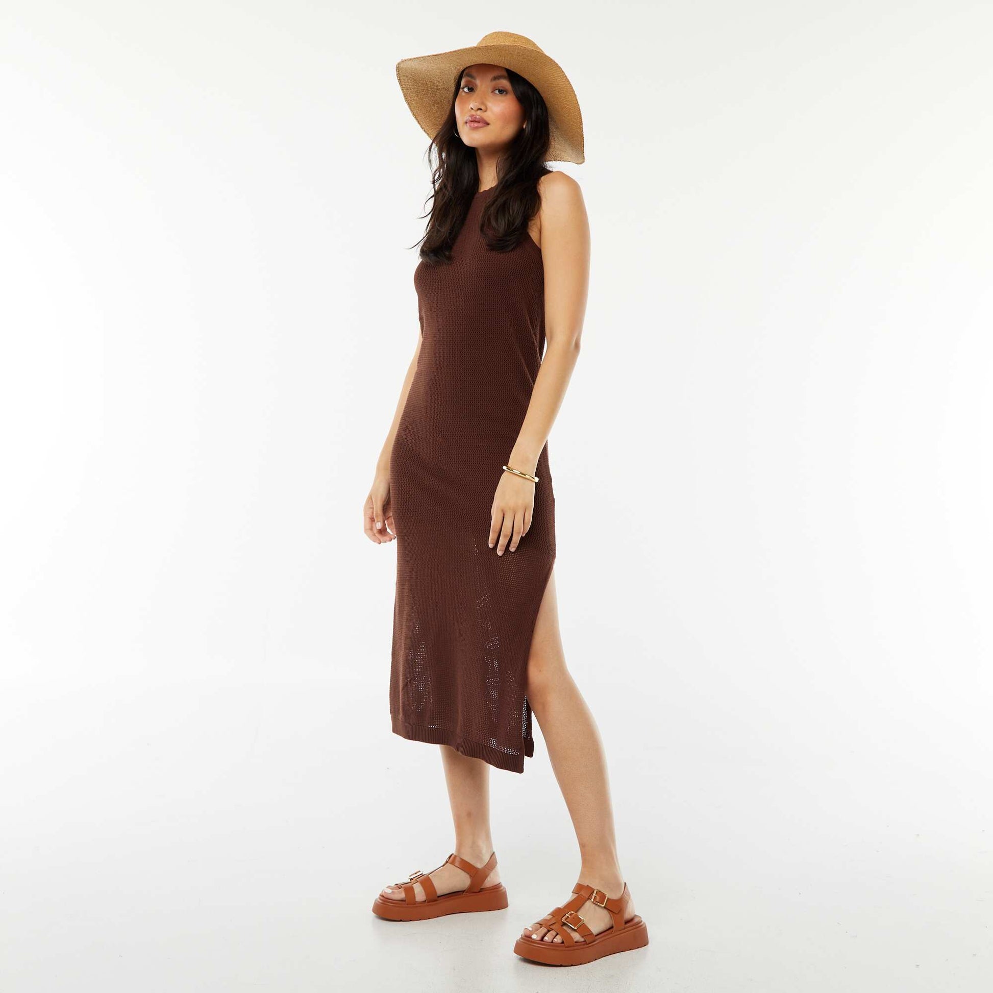 Robe longue sans manches MARRON