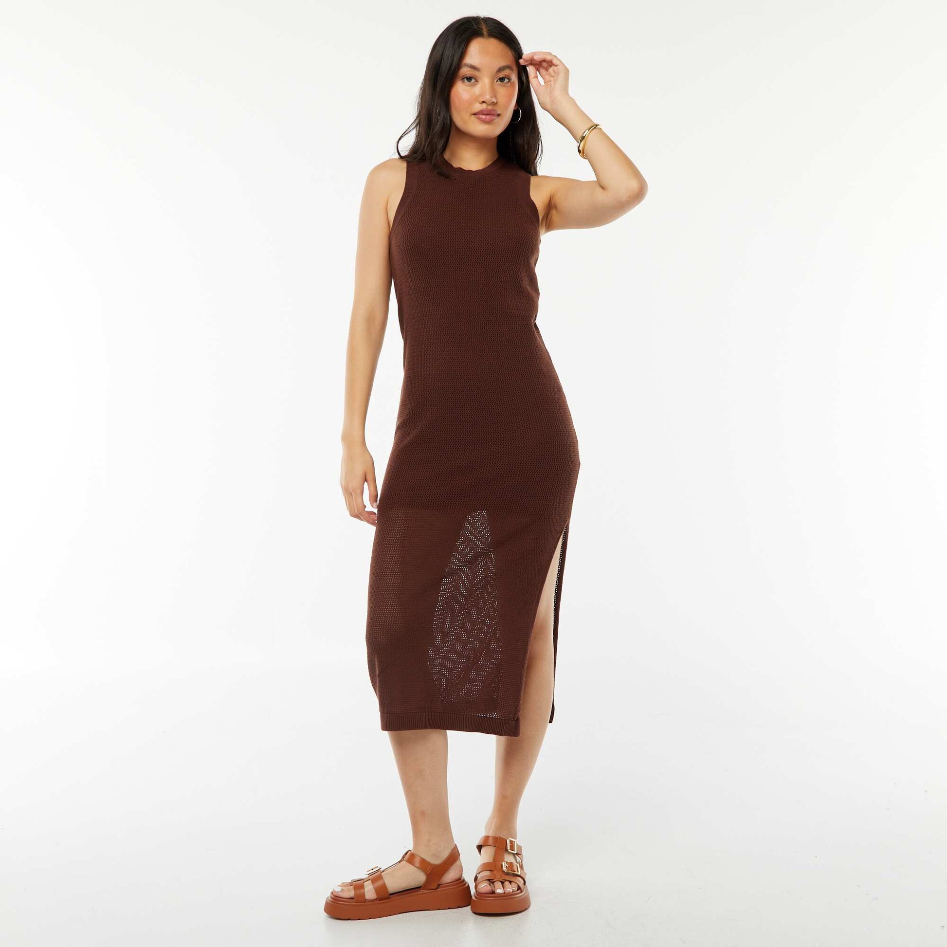 Robe longue sans manches MARRON