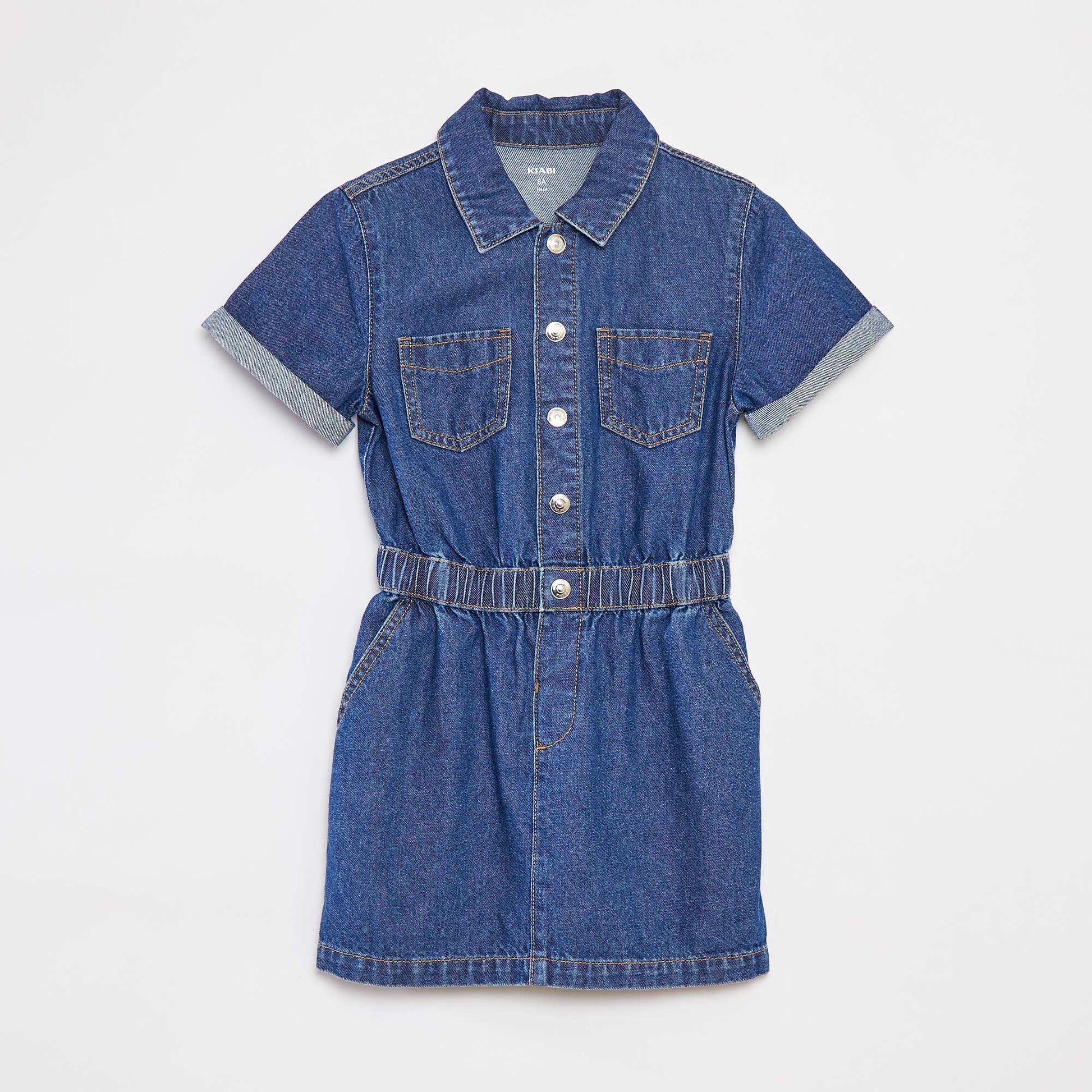 Robe en denim avec ouverture pressionnée BLEU