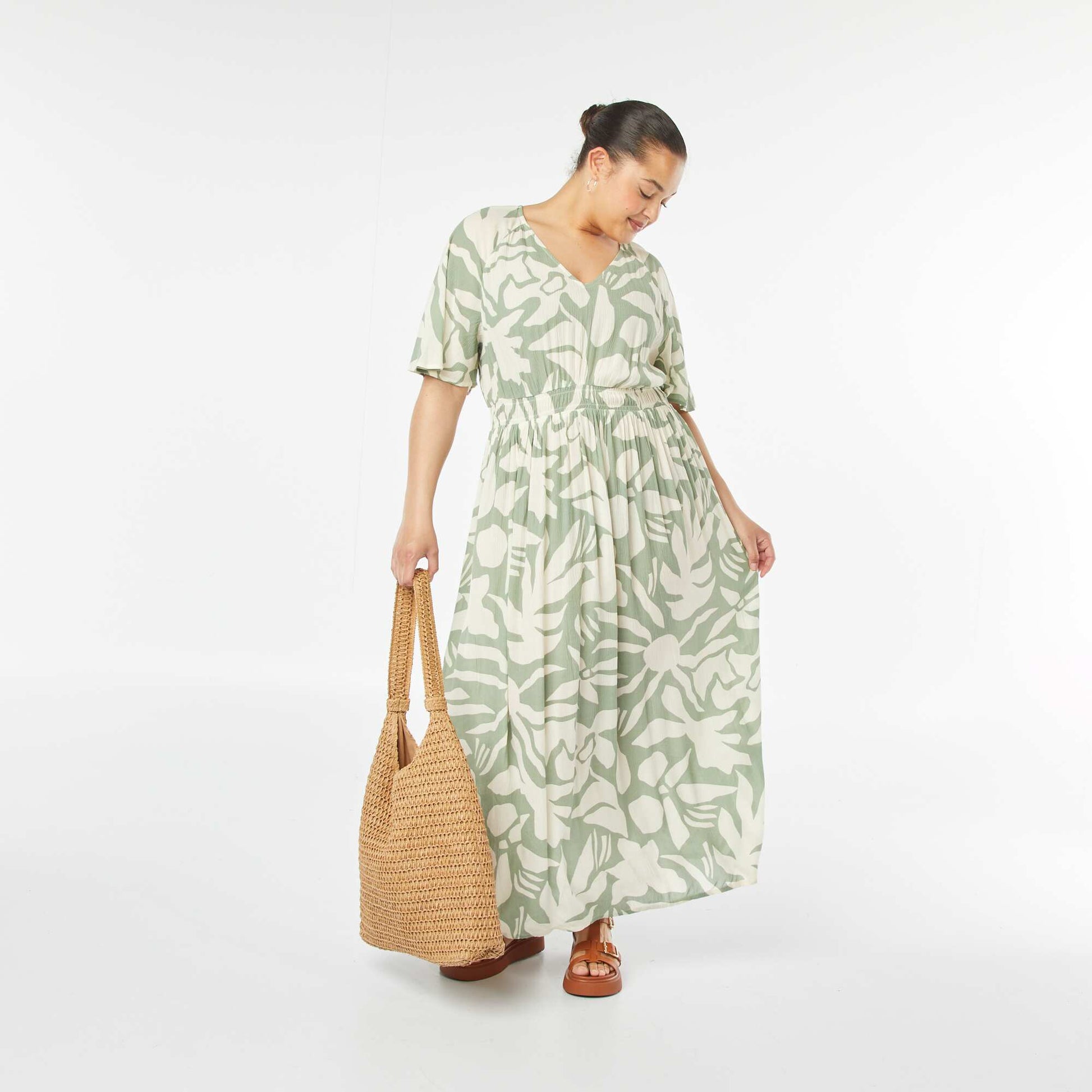 Robe longue en maille crêpe VERT