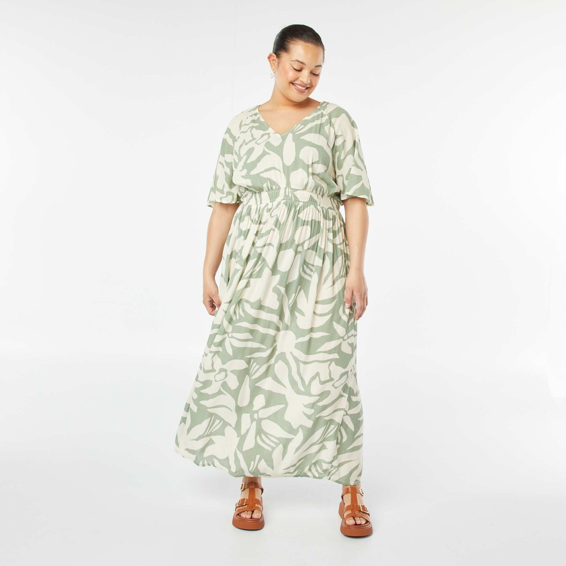 Robe longue en maille crêpe VERT
