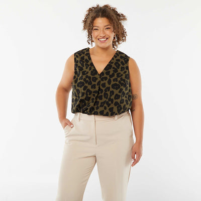 Blouse uni avec couture fantaisie au col KAKI