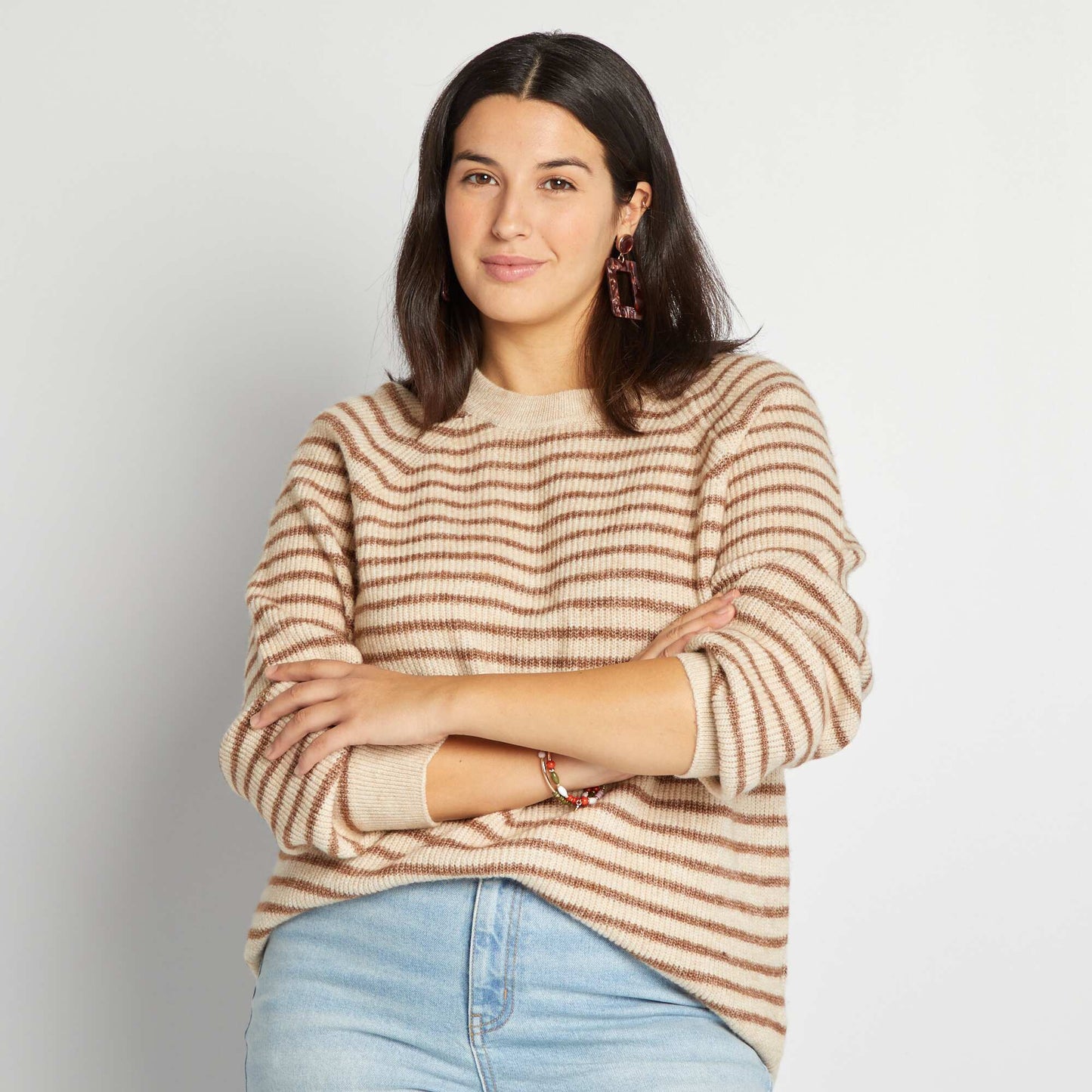 Pull rayé en mode tricot Beige