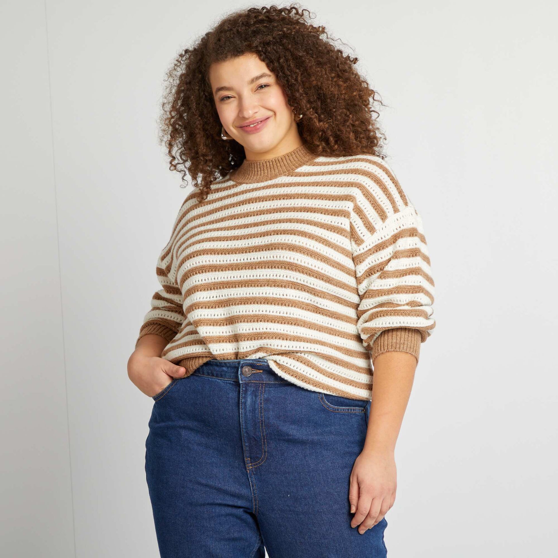 Pull à rayures MARRON