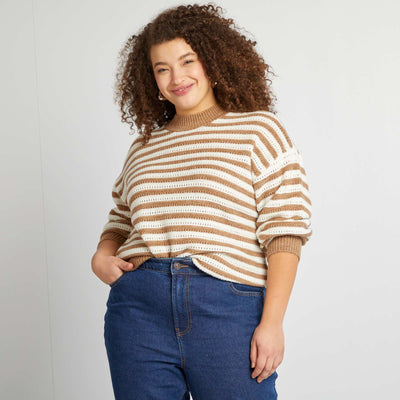 Pull à rayures MARRON