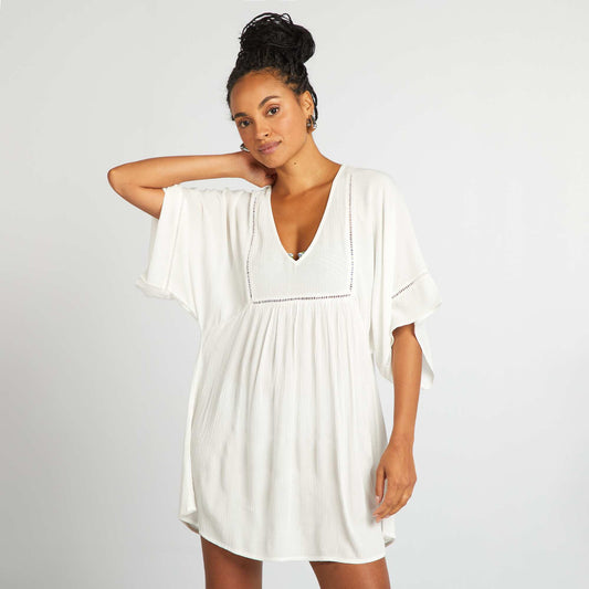 Robe de plage fluide en maille crêpe BLANC