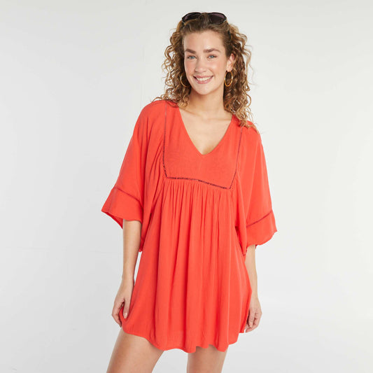 Robe de plage fluide en maille crêpe ROUGE