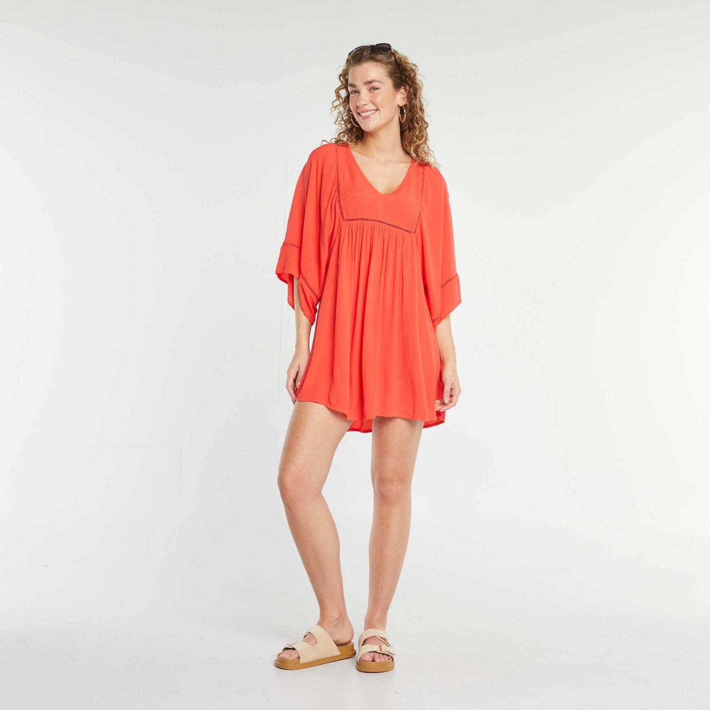 Robe de plage fluide en maille crêpe ROUGE