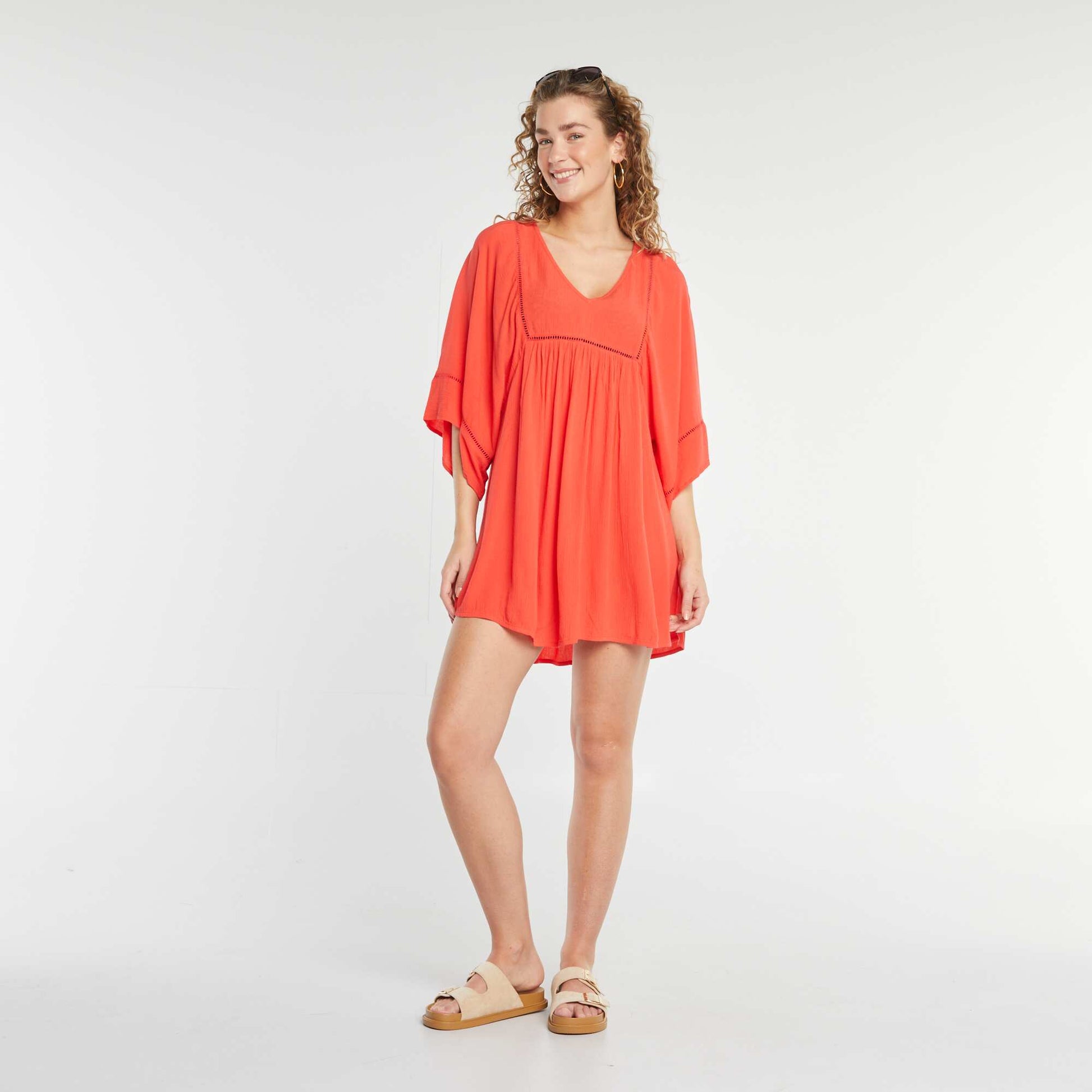 Robe de plage fluide en maille crêpe ROUGE