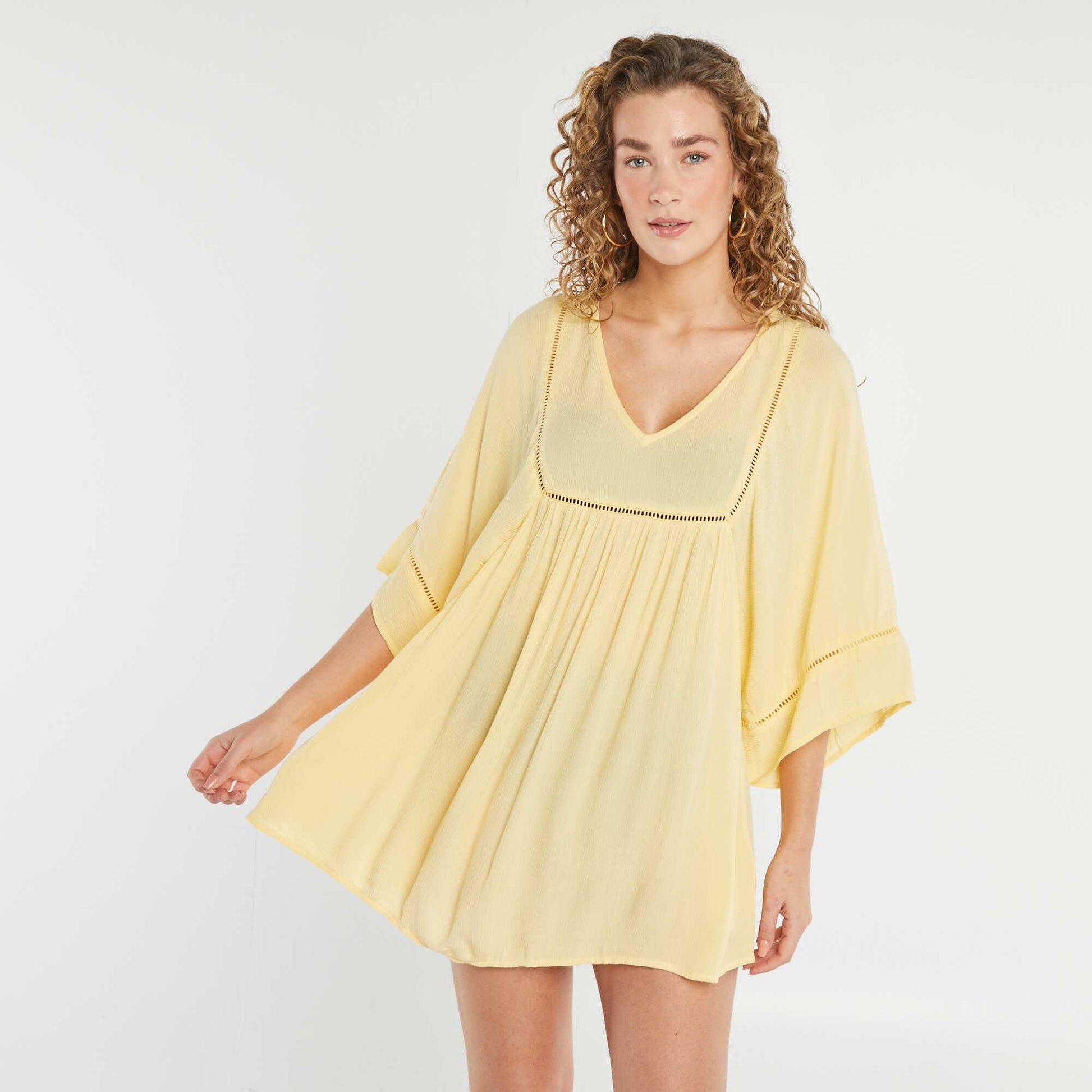 Robe de plage fluide en maille crêpe JAUNE