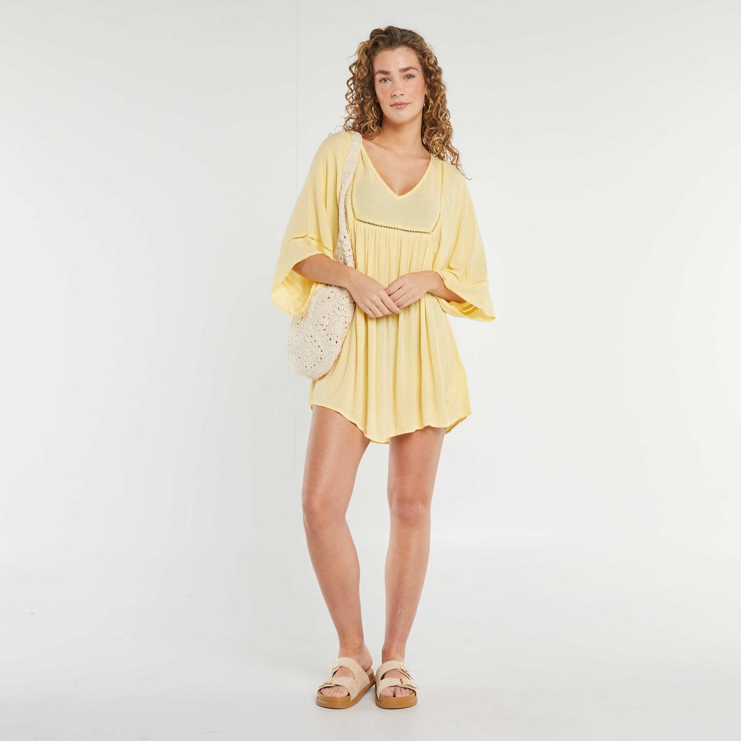 Robe de plage fluide en maille crêpe JAUNE