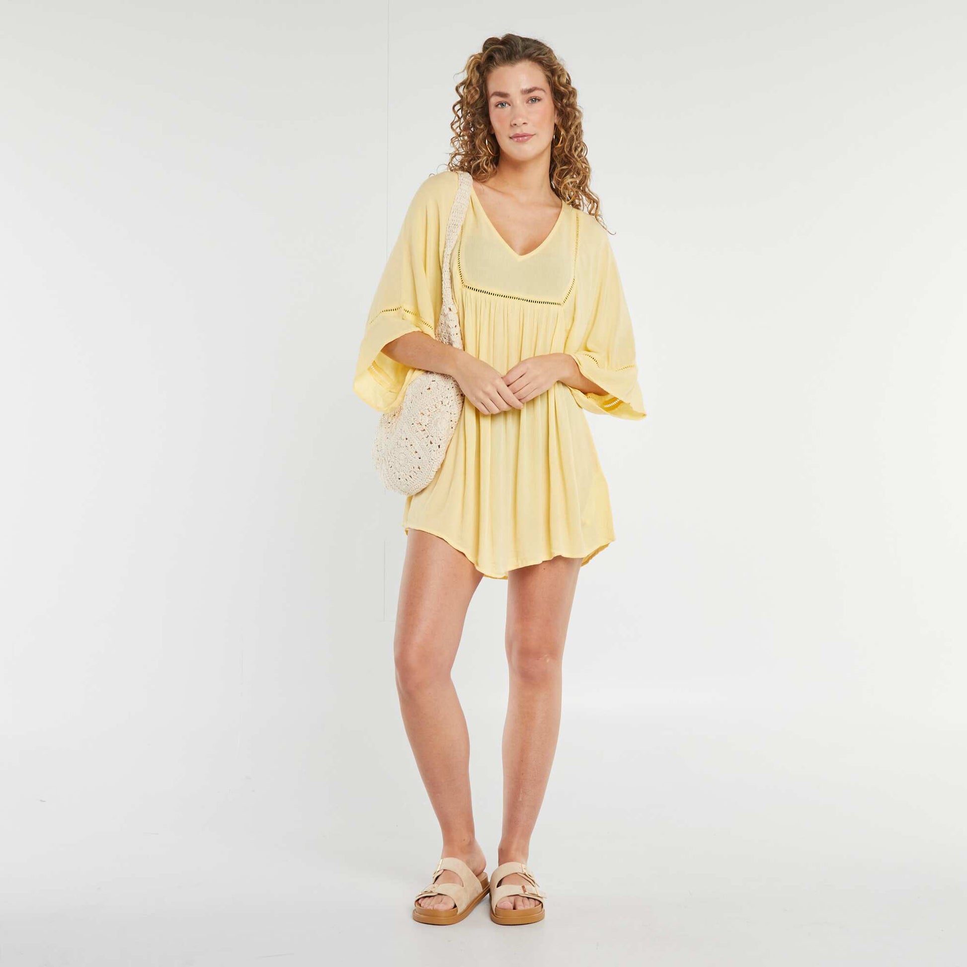 Robe de plage fluide en maille crêpe JAUNE