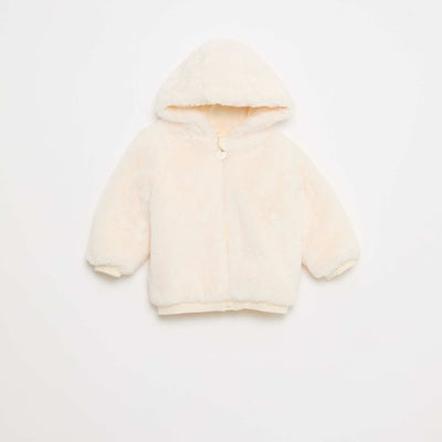 Veste en fausse fourrure à capuche BLANC