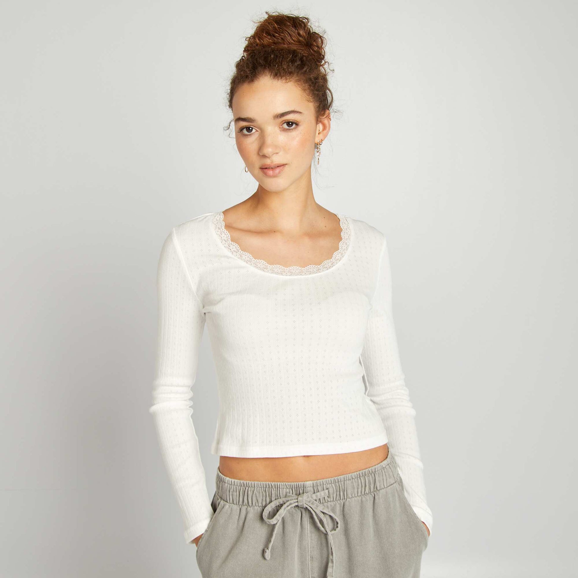 T-shirt en maille pointelle BLANC