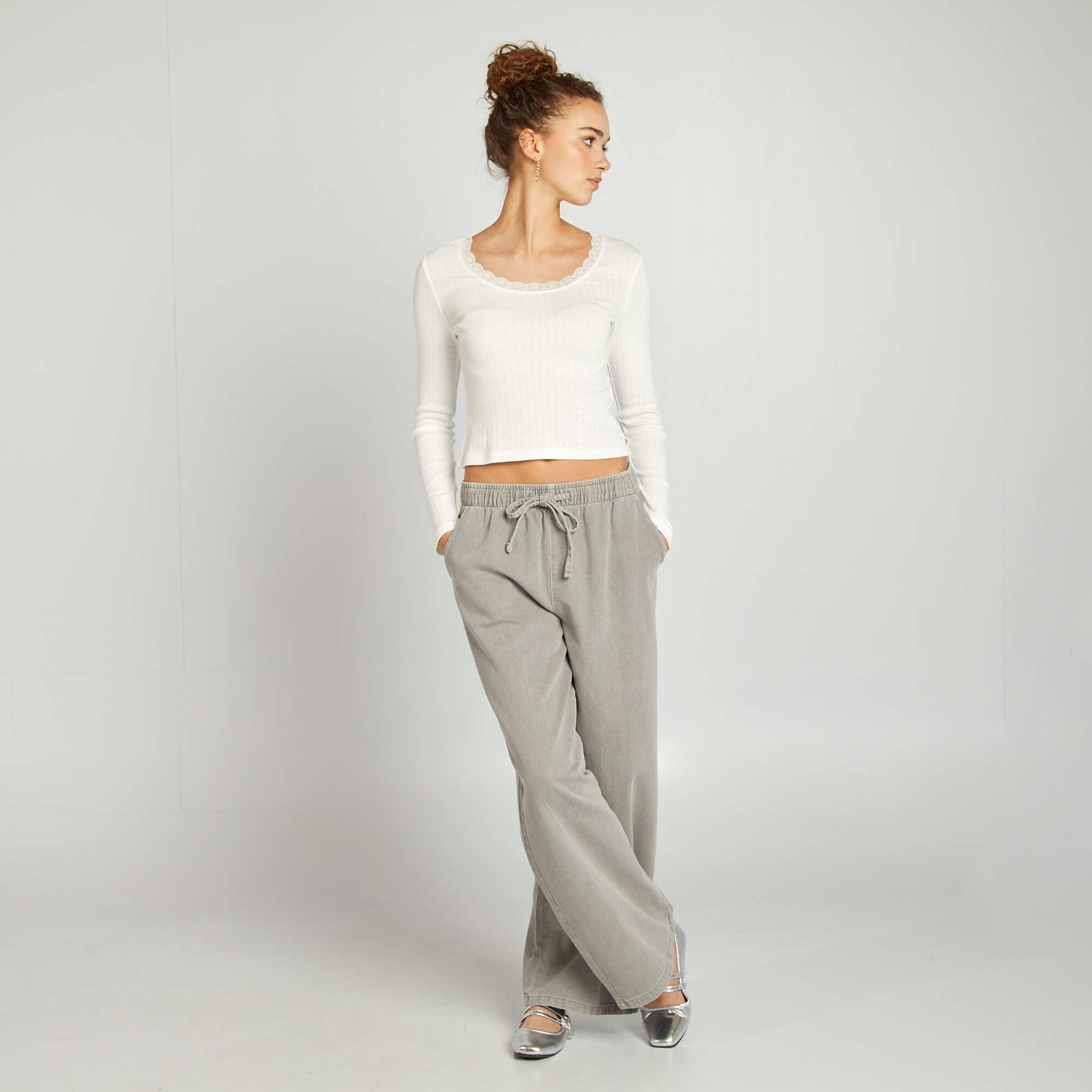 T-shirt en maille pointelle BLANC