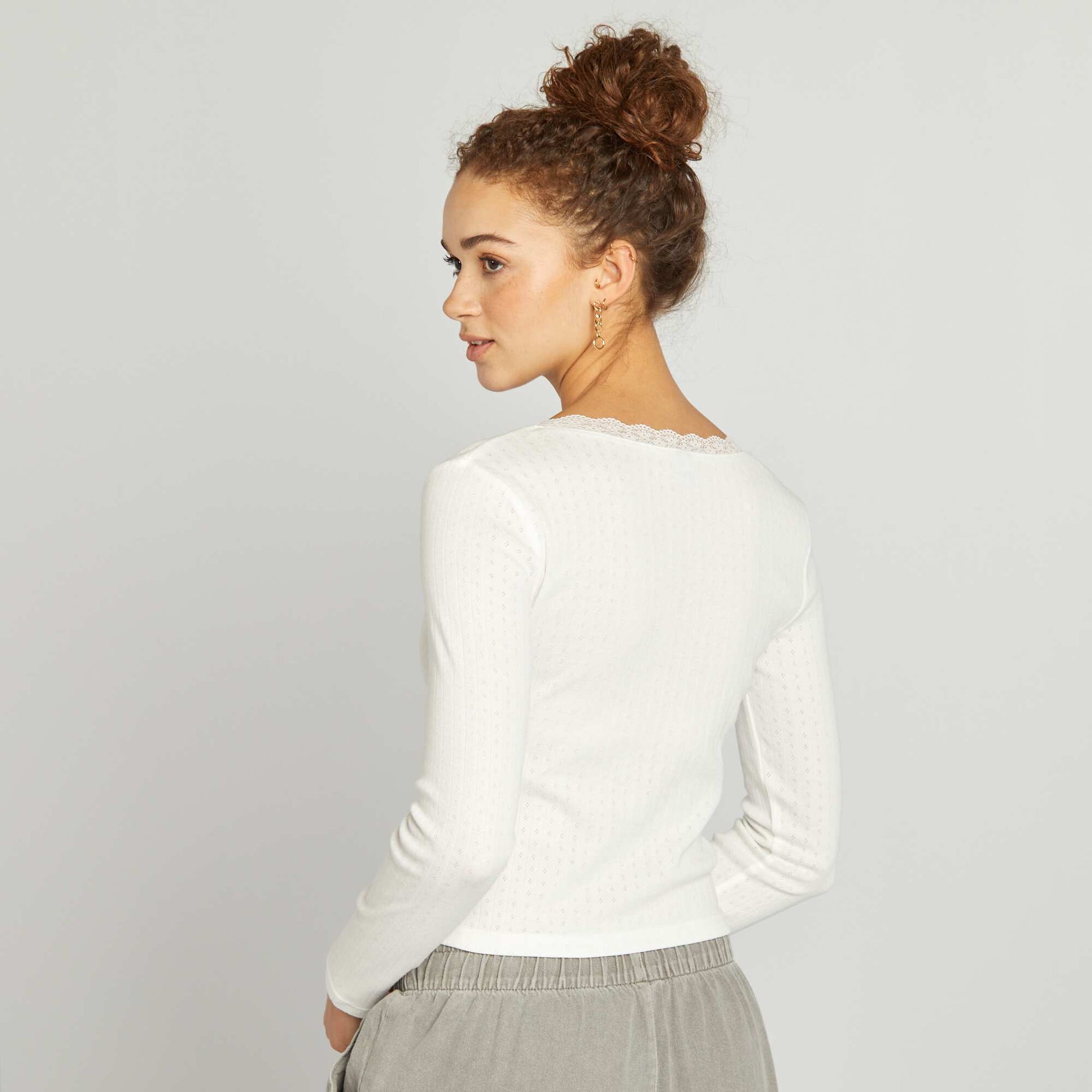 T-shirt en maille pointelle BLANC