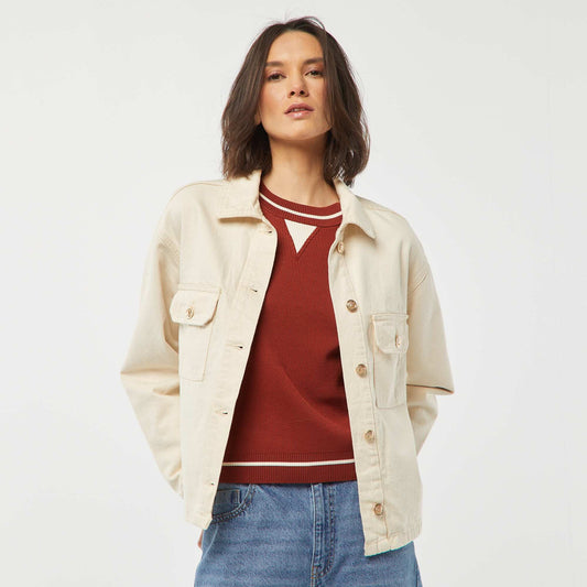 Veste en jean avec boutons dorés BLANC