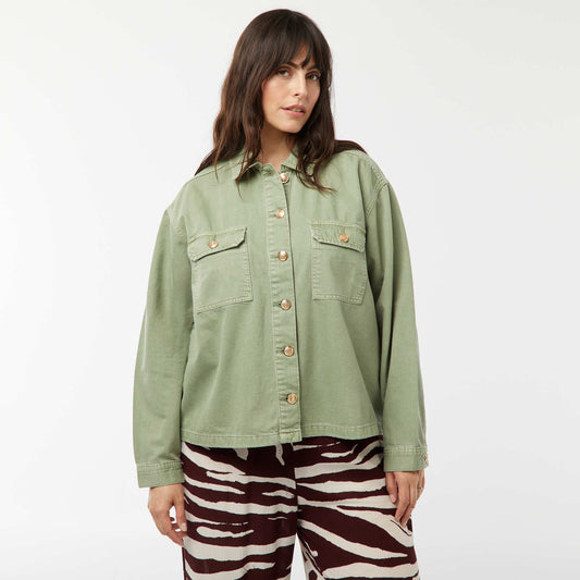 Veste en jean avec ouverture boutonnée dorée VERT