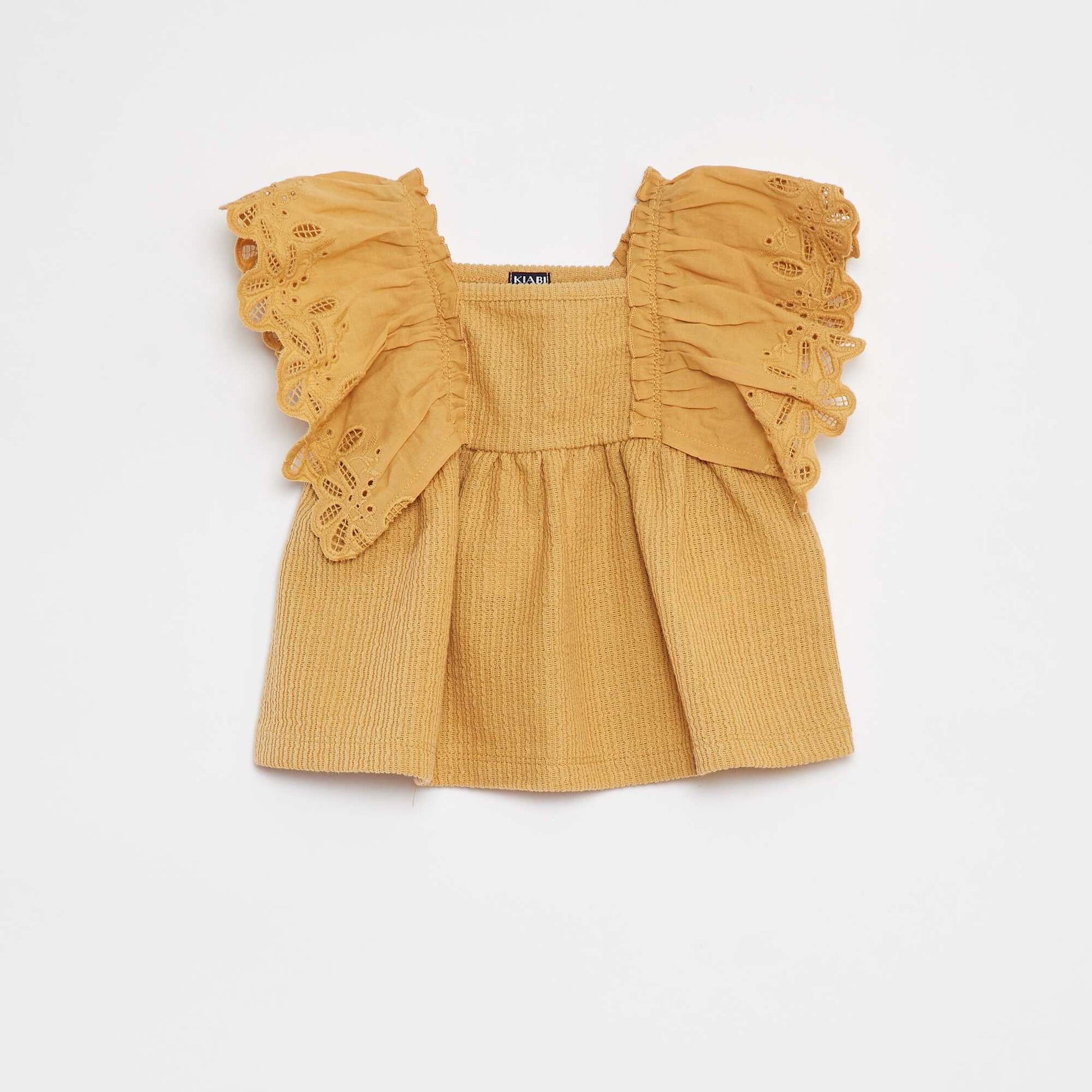 T-shirt ample à manches courtes avec broderie anglaise BEIGE