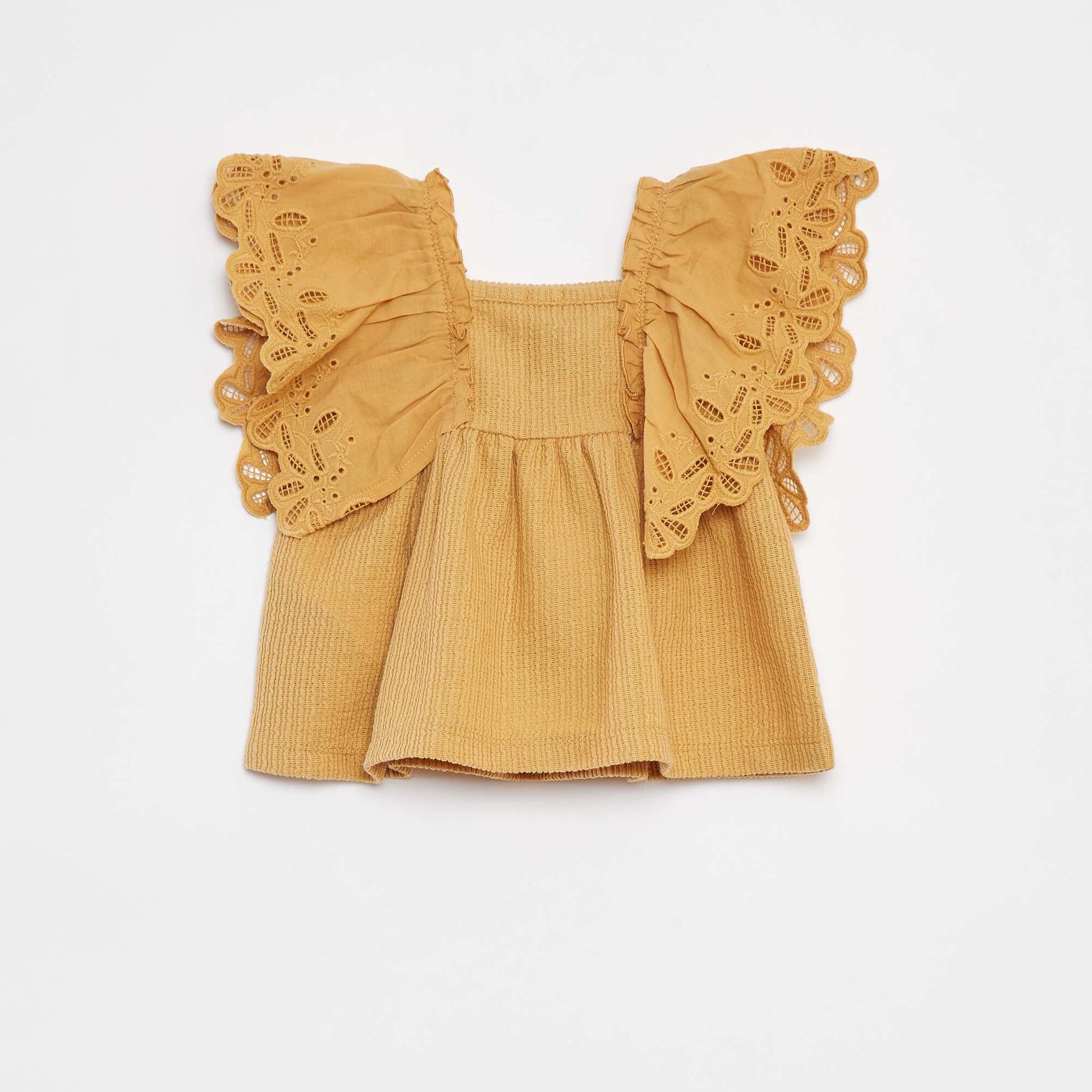 T-shirt ample à manches courtes avec broderie anglaise BEIGE
