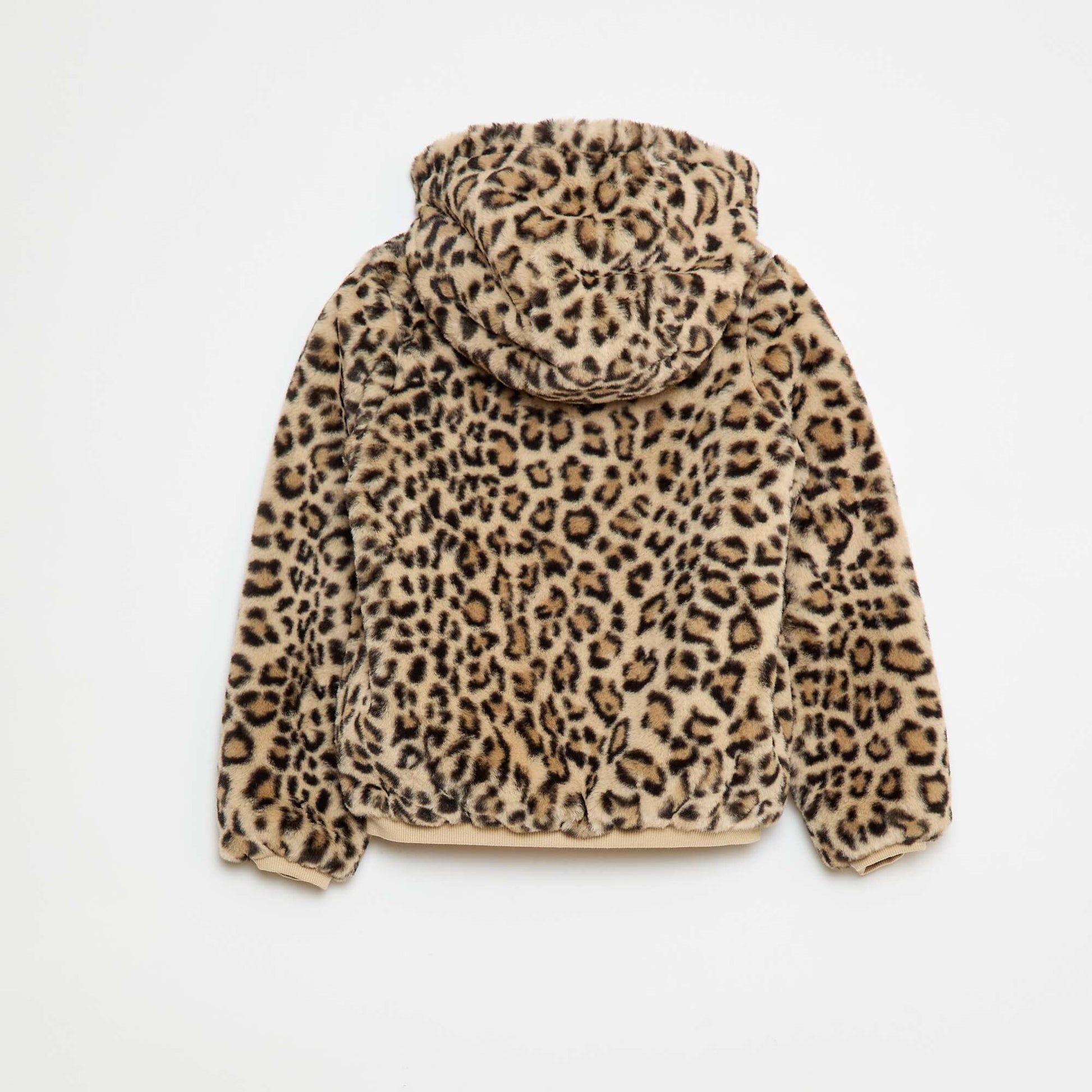 Blouson zippé à capuche en fausse fourrure MARRON