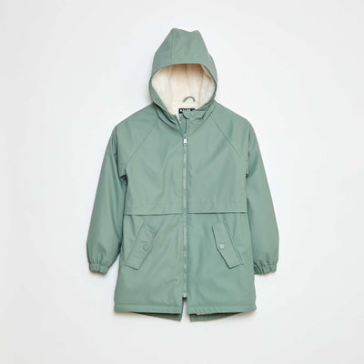 Parka en caoutchouc déperlant à capuche entièrement doublée VERT