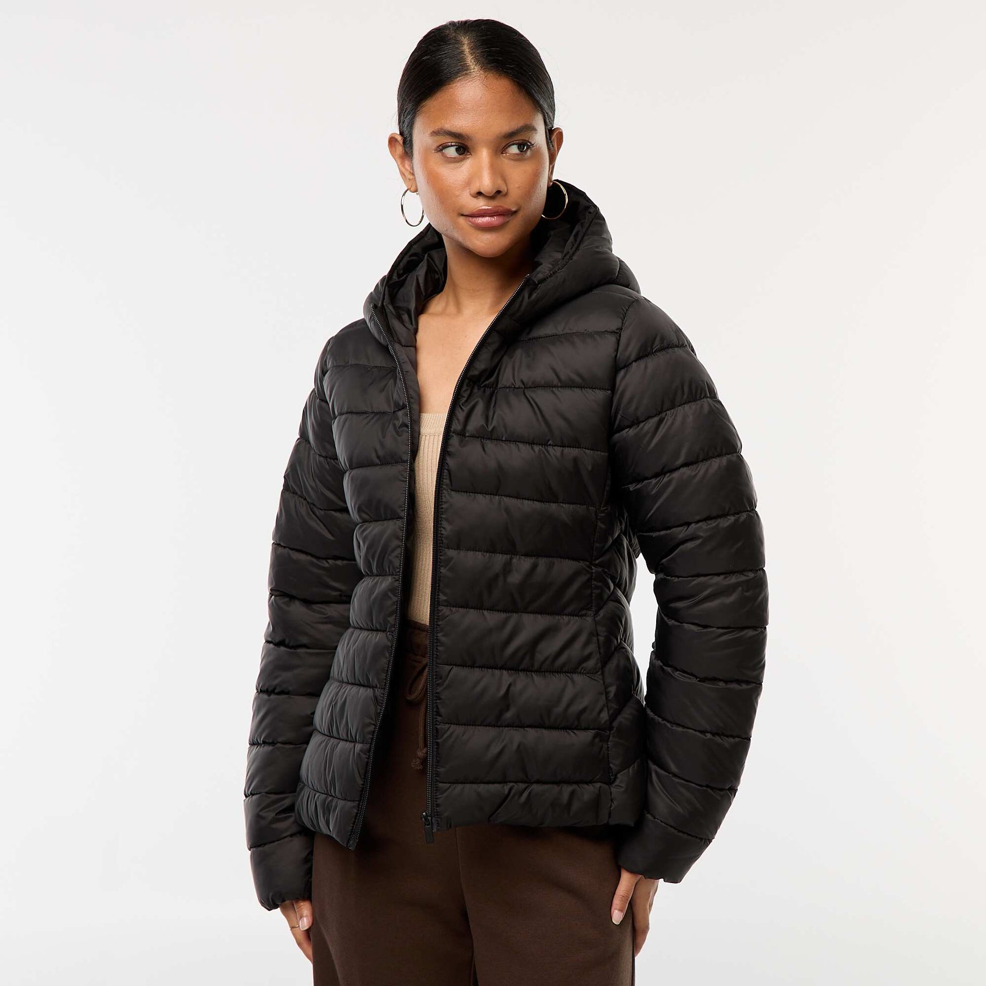 Doudoune légère à capuche unie NOIR
