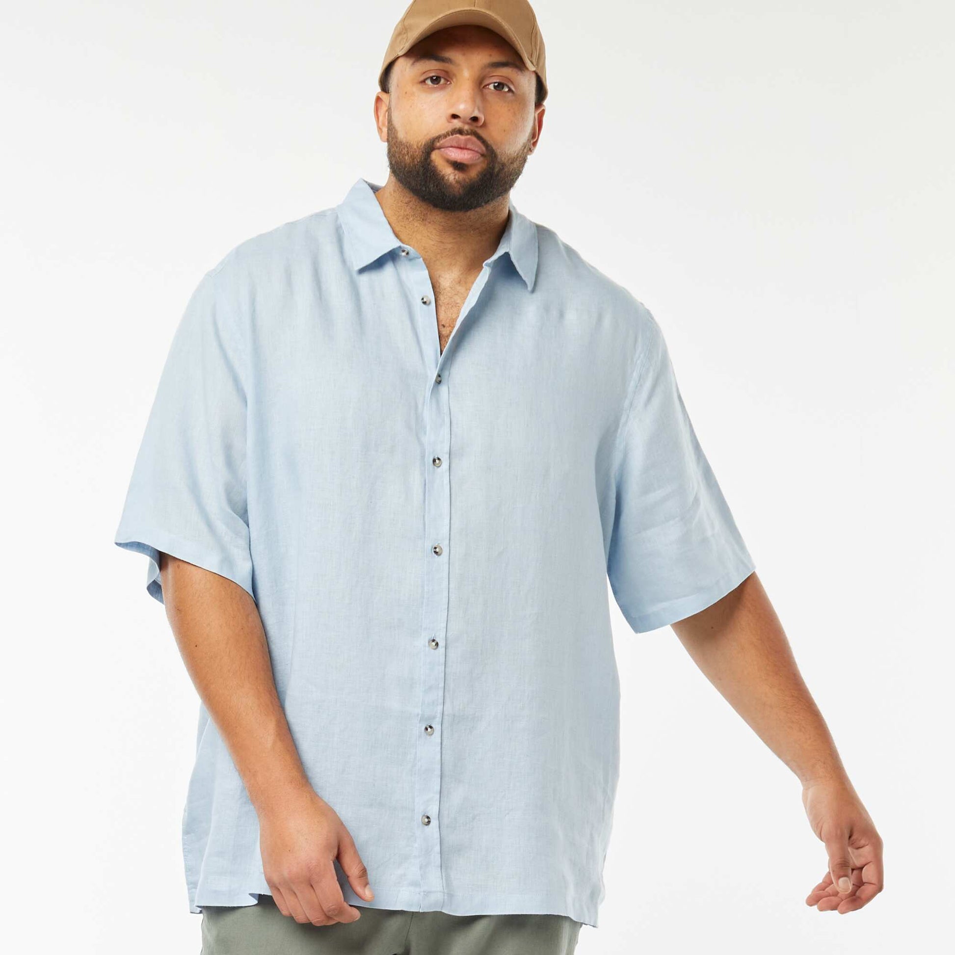 Chemise manches courtes en lin BLEU