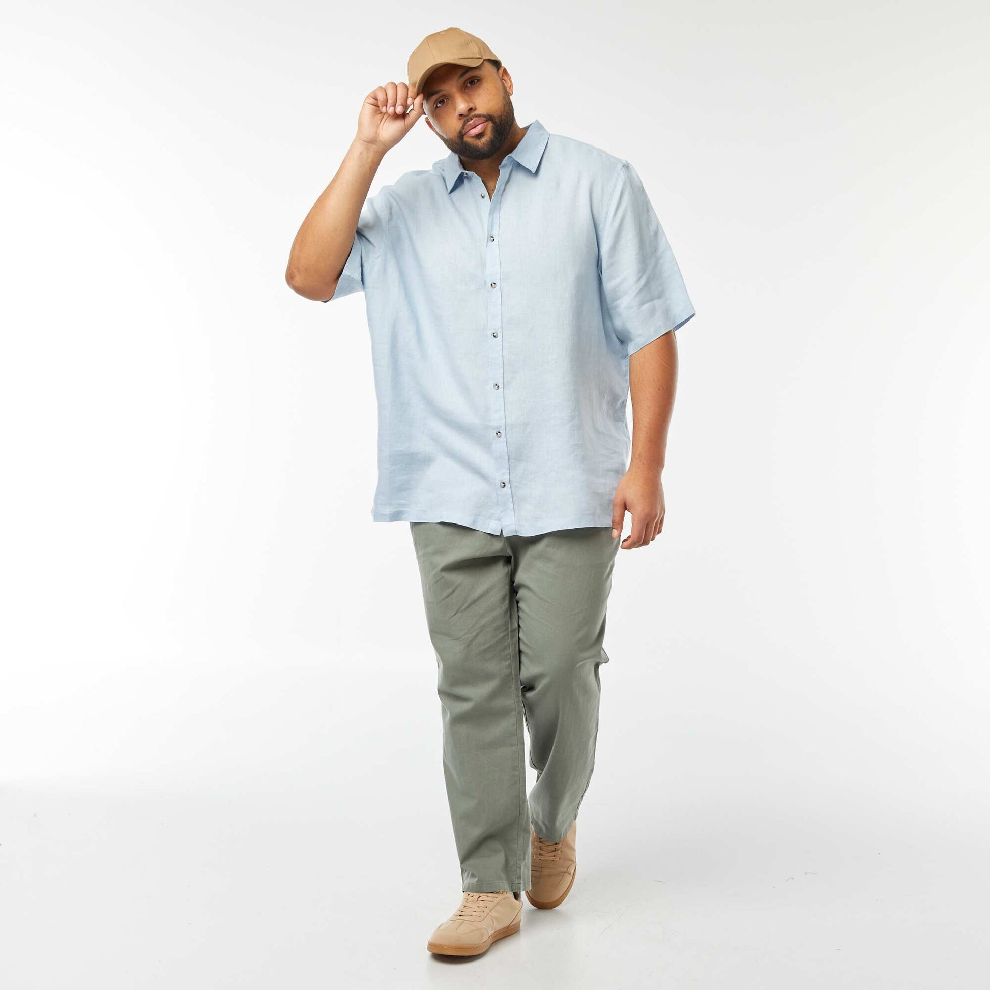 Chemise manches courtes en lin BLEU