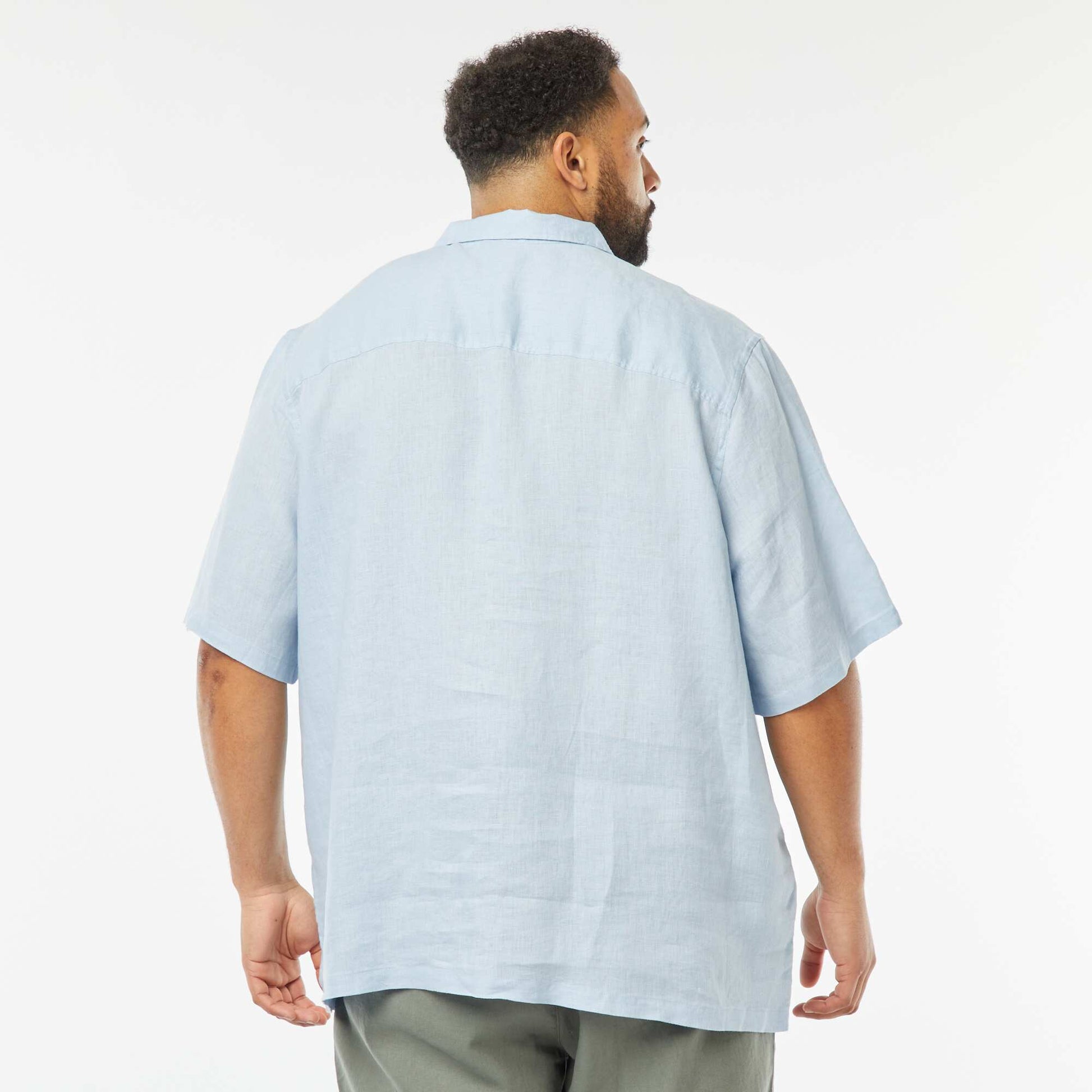 Chemise manches courtes en lin BLEU