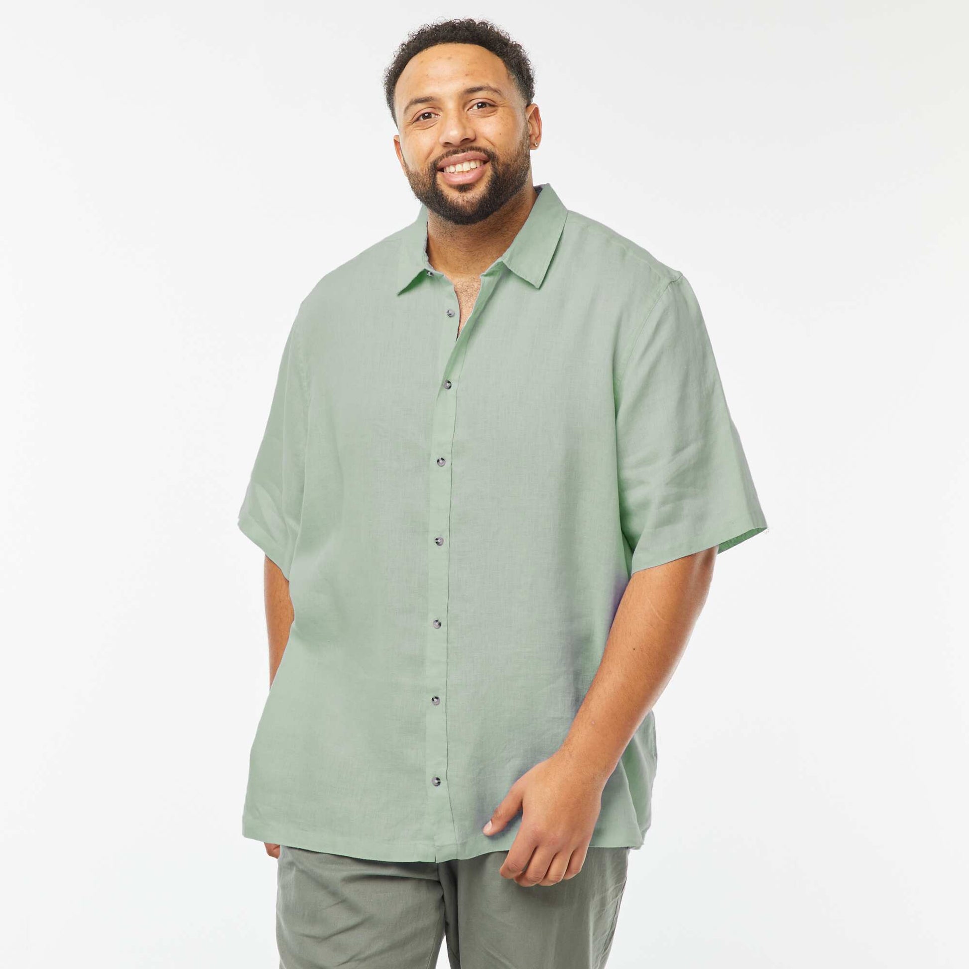 Chemise manches courtes en lin VERT