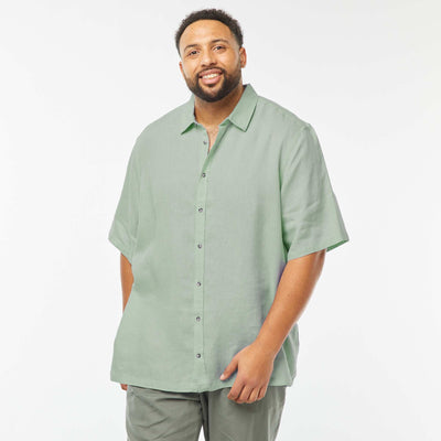 Chemise manches courtes en lin VERT