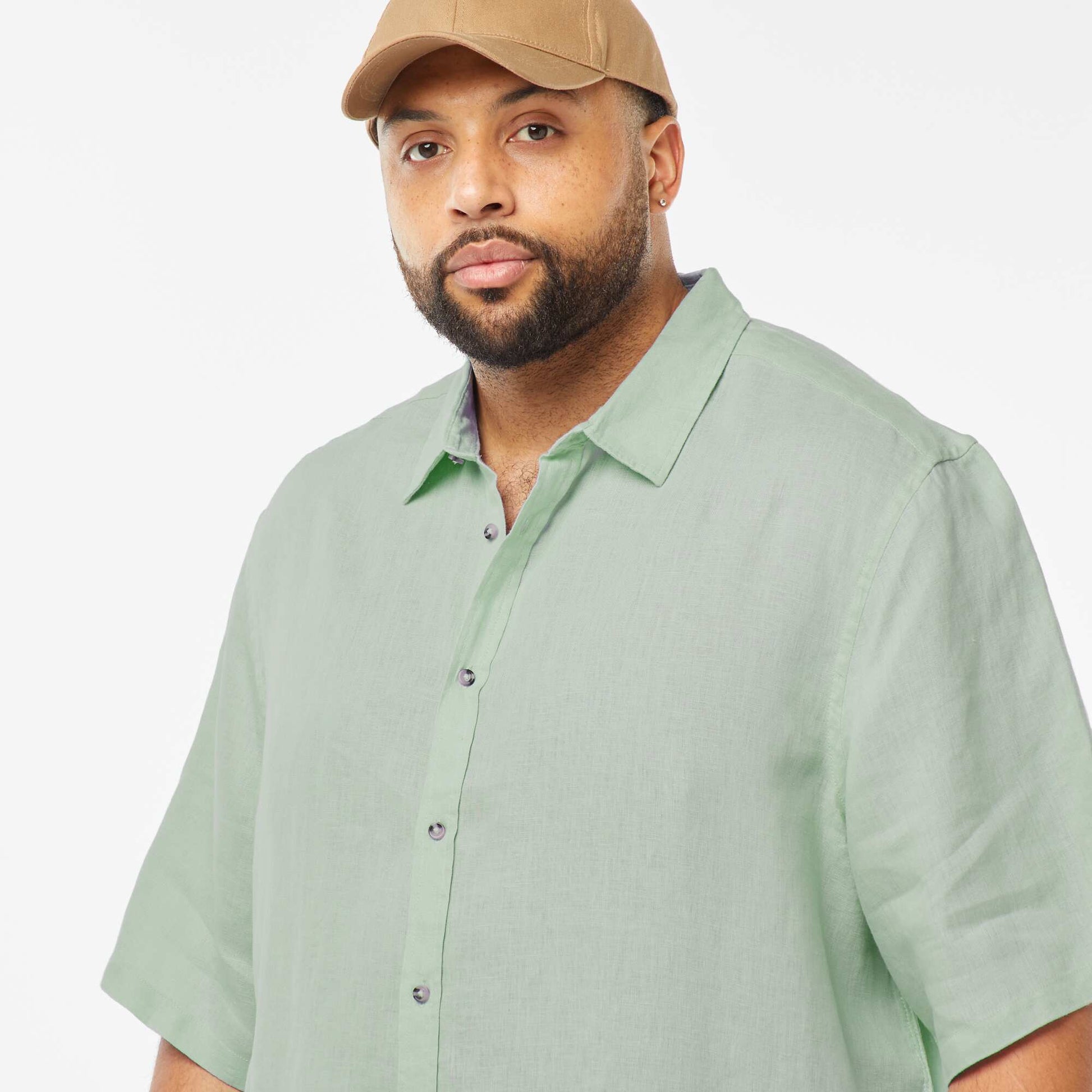 Chemise manches courtes en lin VERT