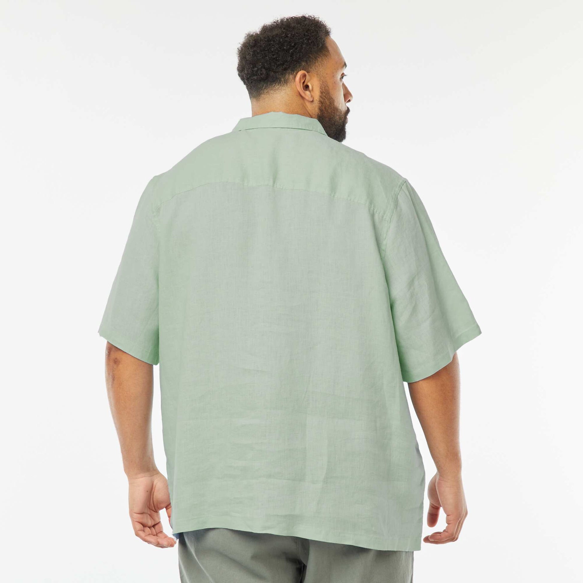 Chemise manches courtes en lin VERT