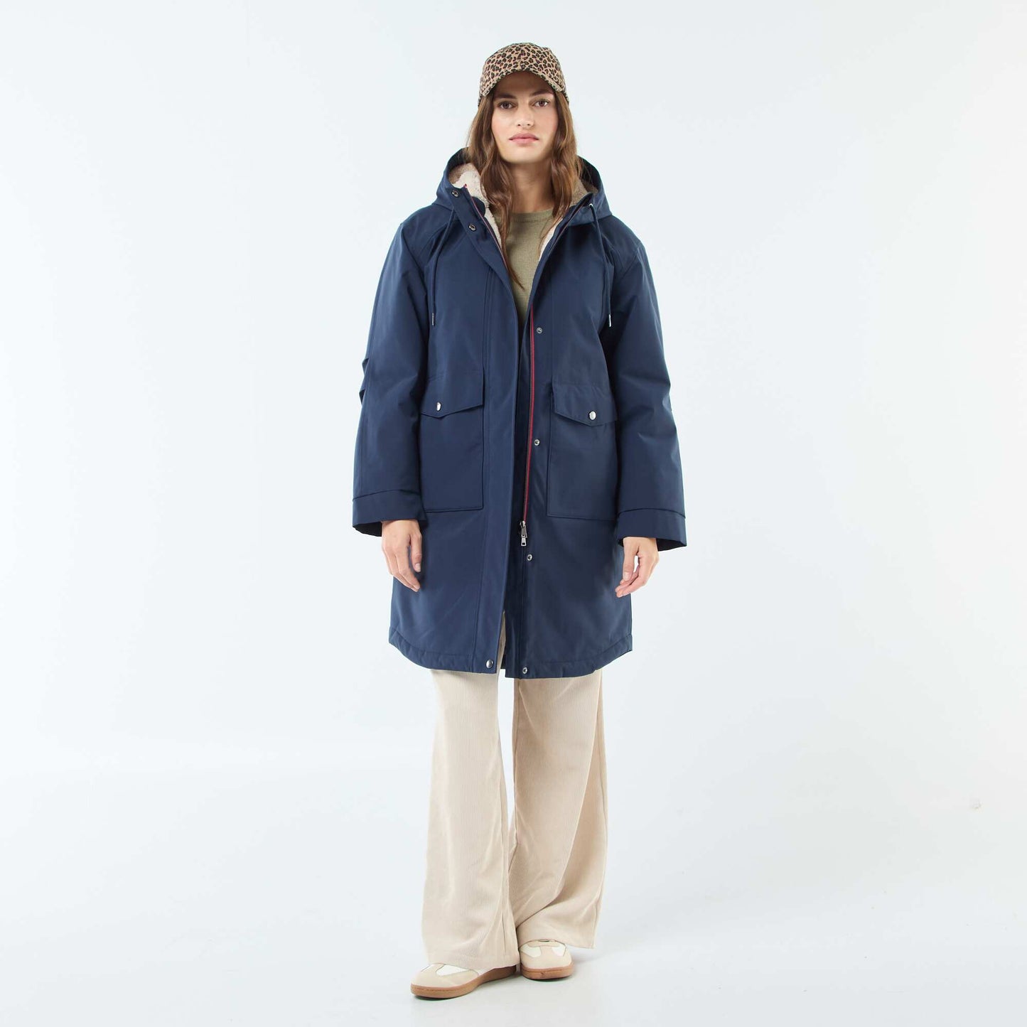Parka longue à capuche doublure effet moutonné BLEU
