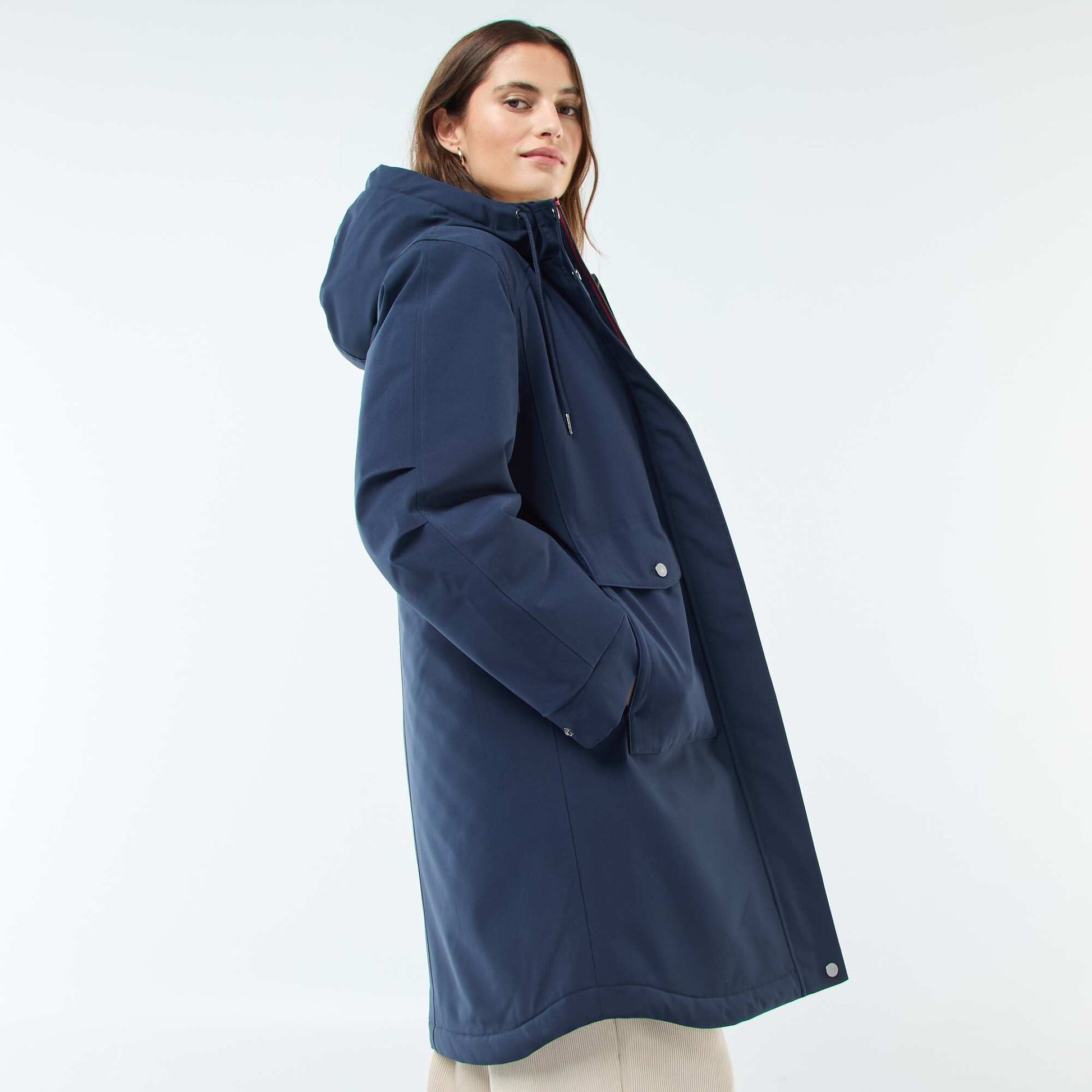 Parka longue à capuche doublure effet moutonné BLEU
