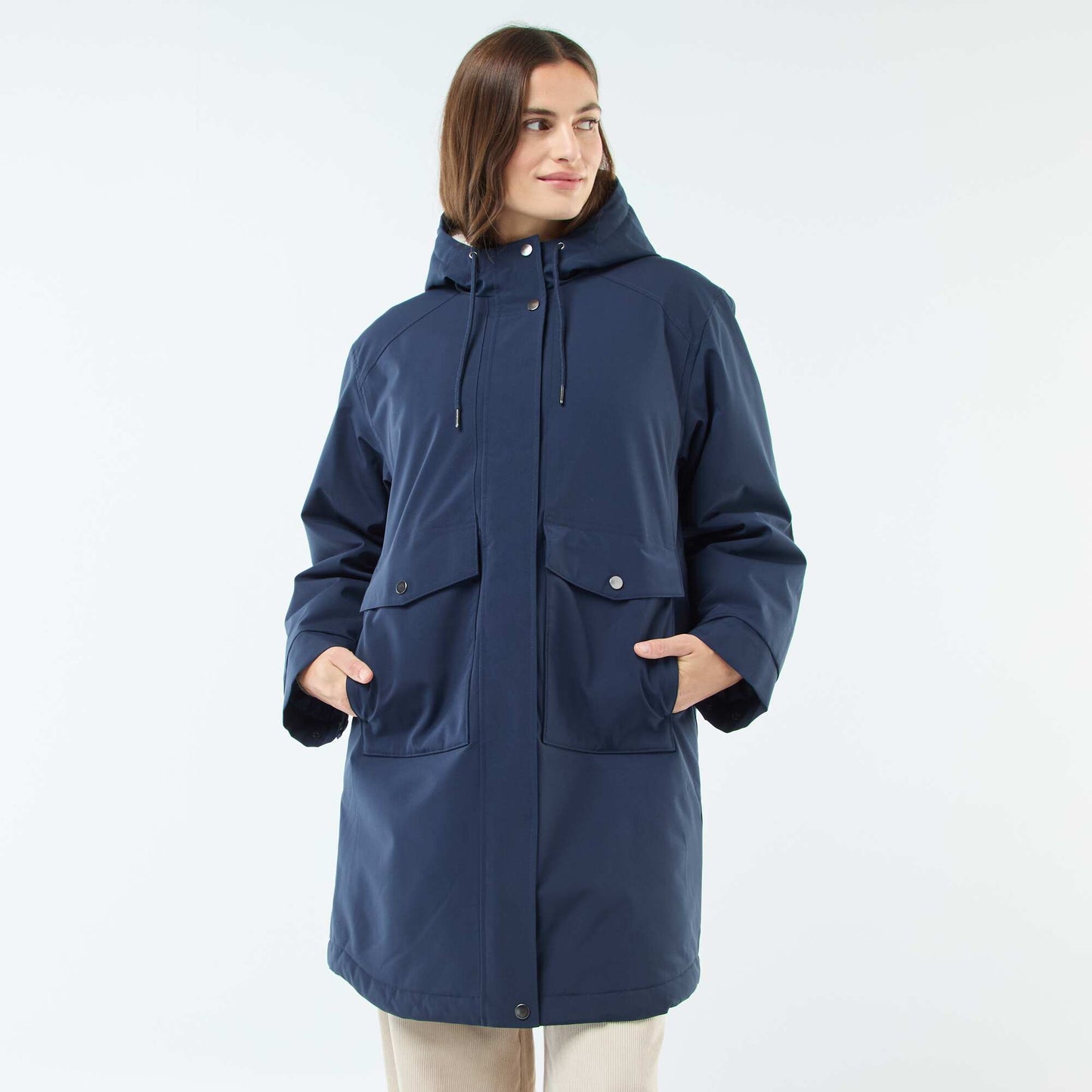Parka longue à capuche doublure effet moutonné BLEU