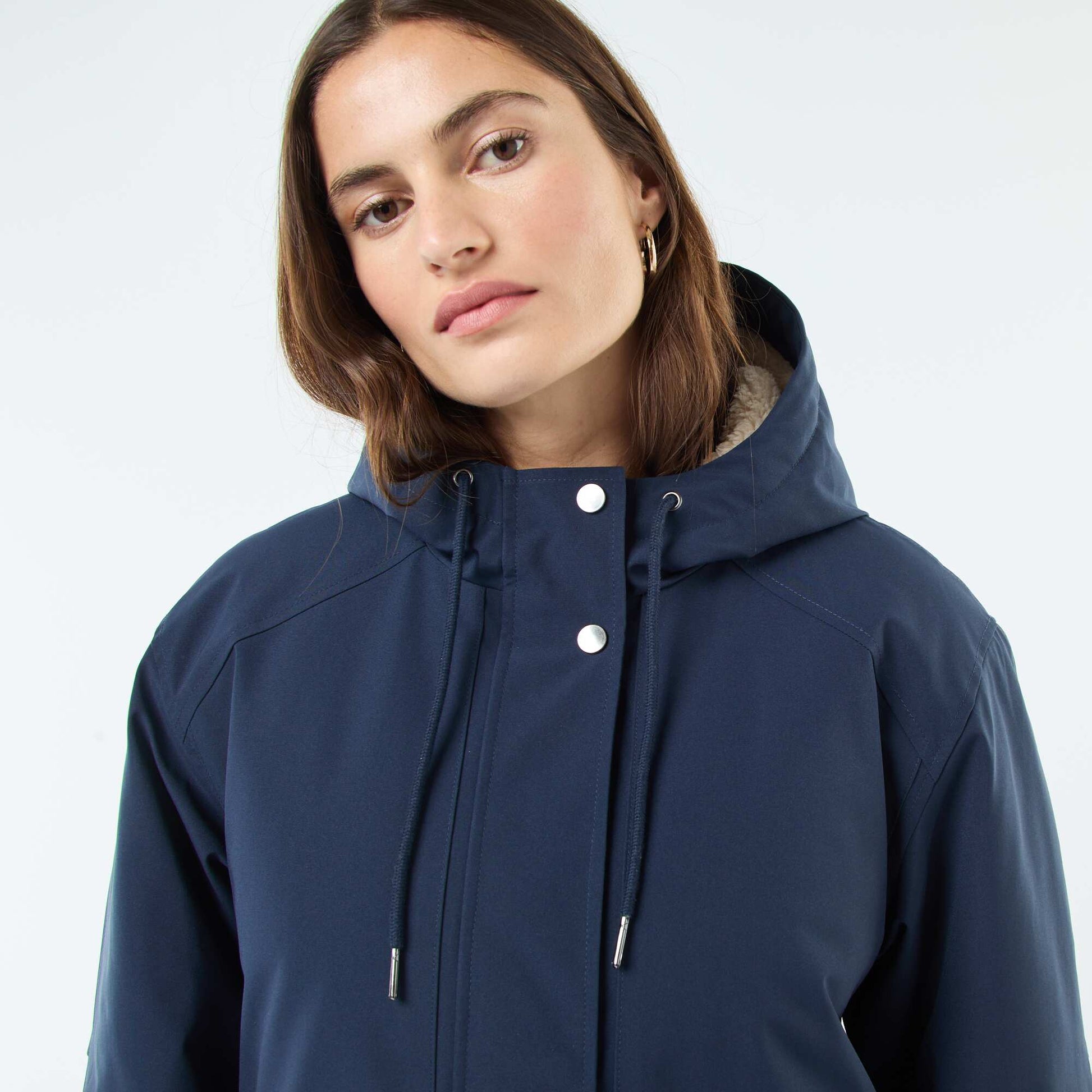Parka longue à capuche doublure effet moutonné BLEU