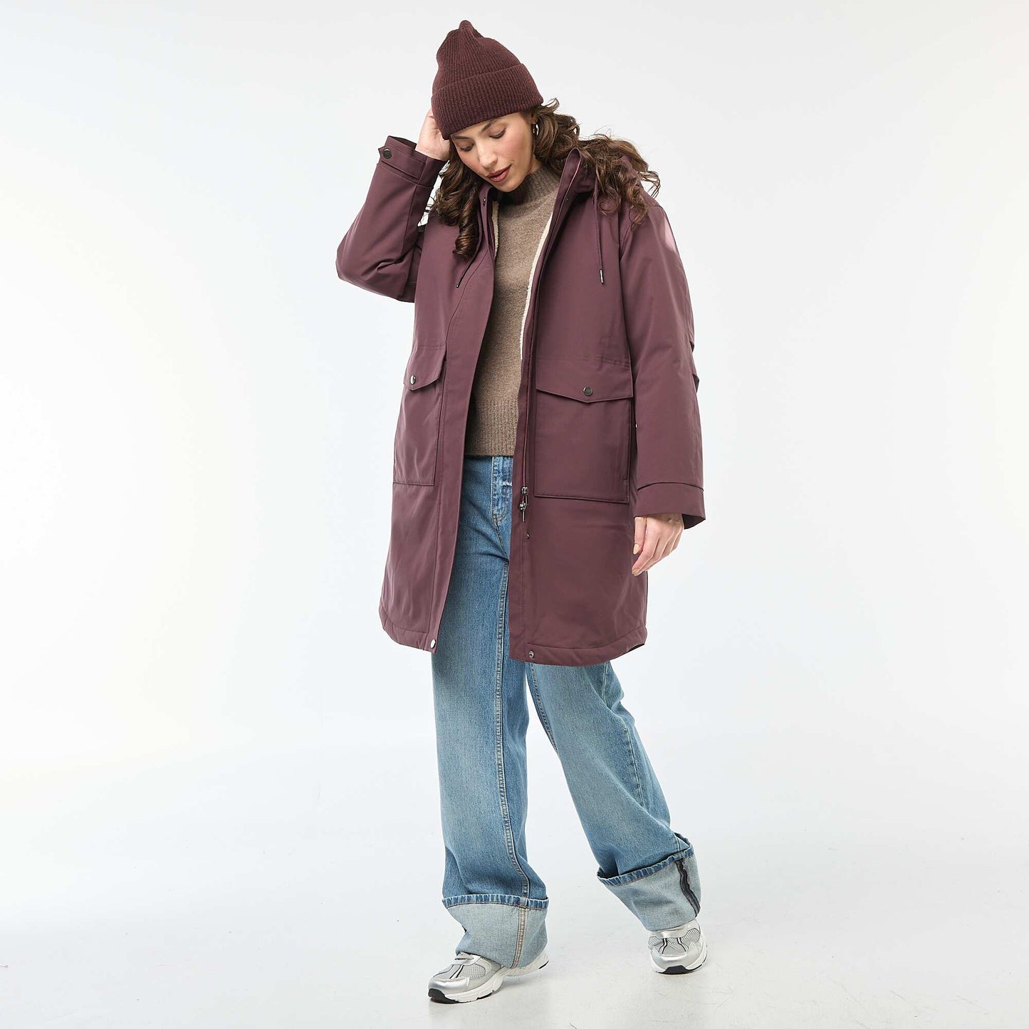 Parka longue à capuche doublure effet moutonné VIOLET