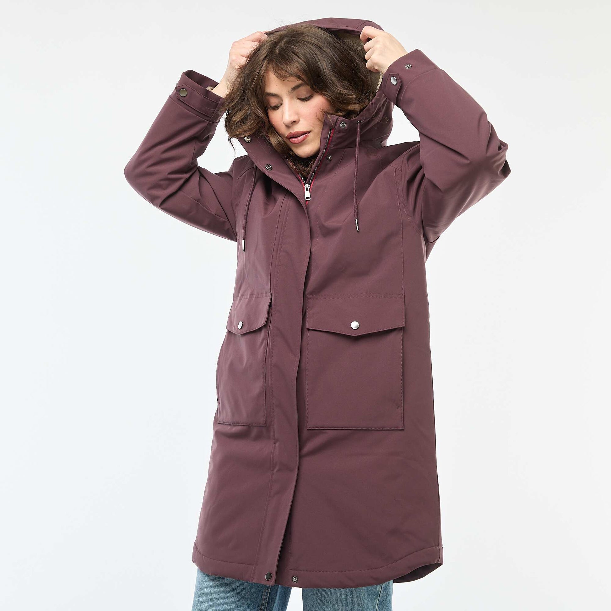 Parka longue à capuche doublure effet moutonné VIOLET