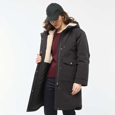 Parka longue à capuche doublure effet moutonné NOIR