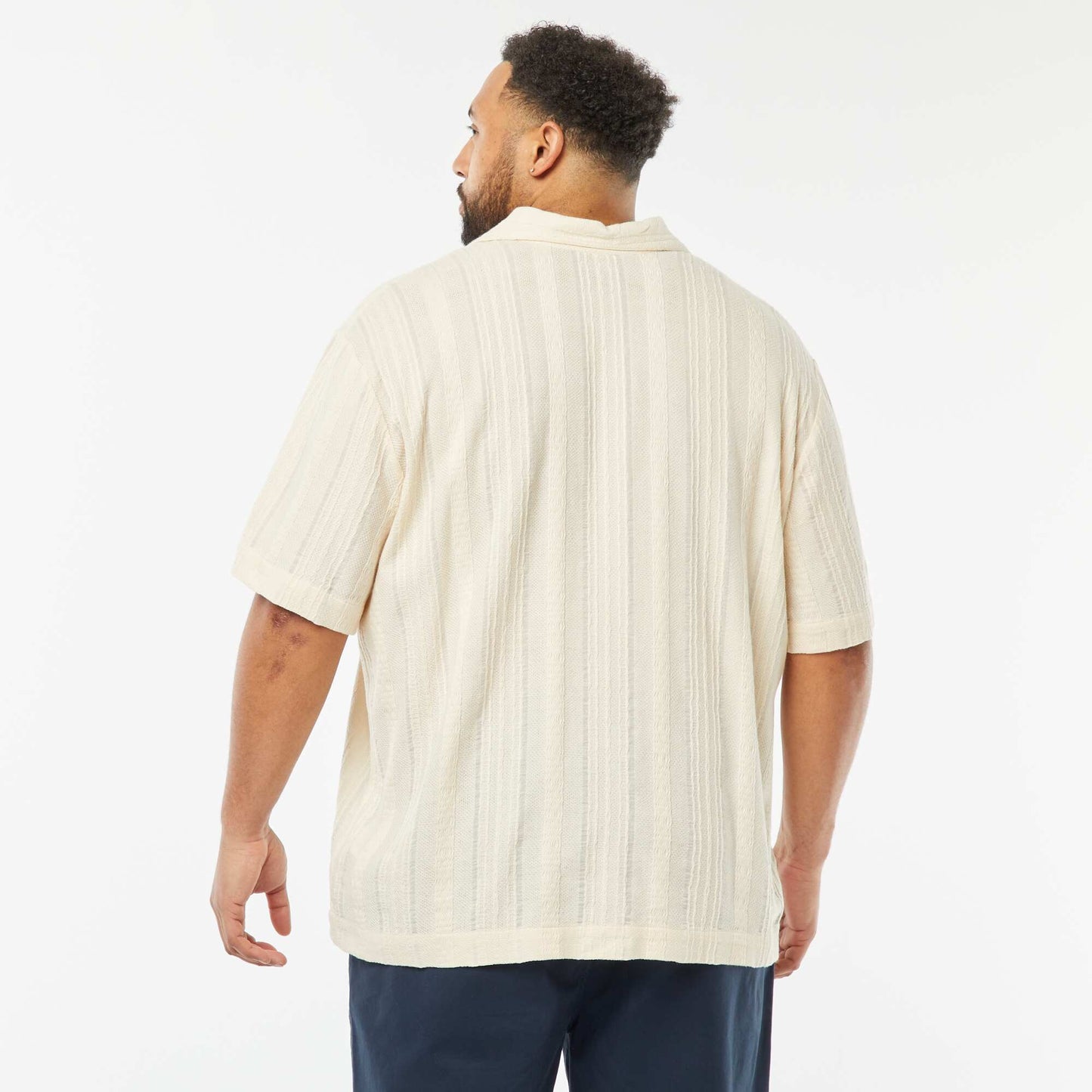 Chemise avec matière fantaisie à manches courtes BLANC