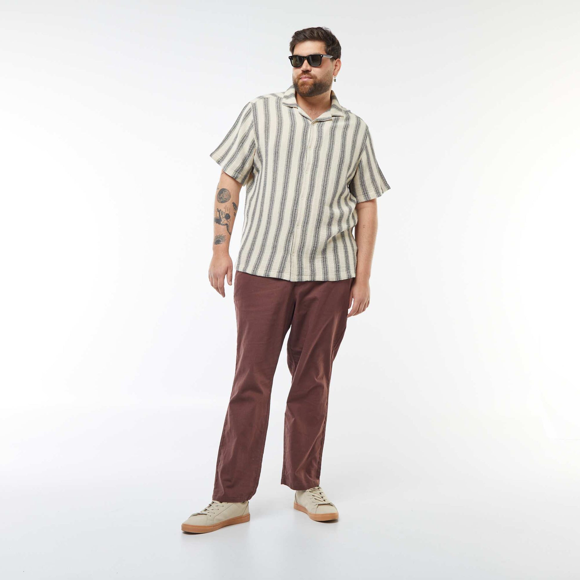 Chemise manches courtes avec motif rayé BLANC