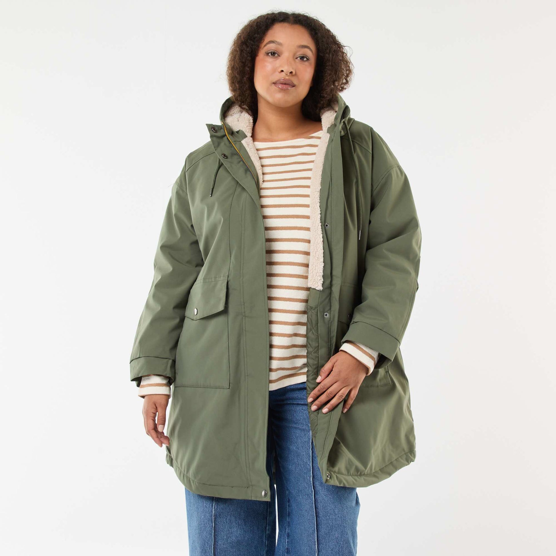 Parka déperlante à capuche moutonnée KAKI