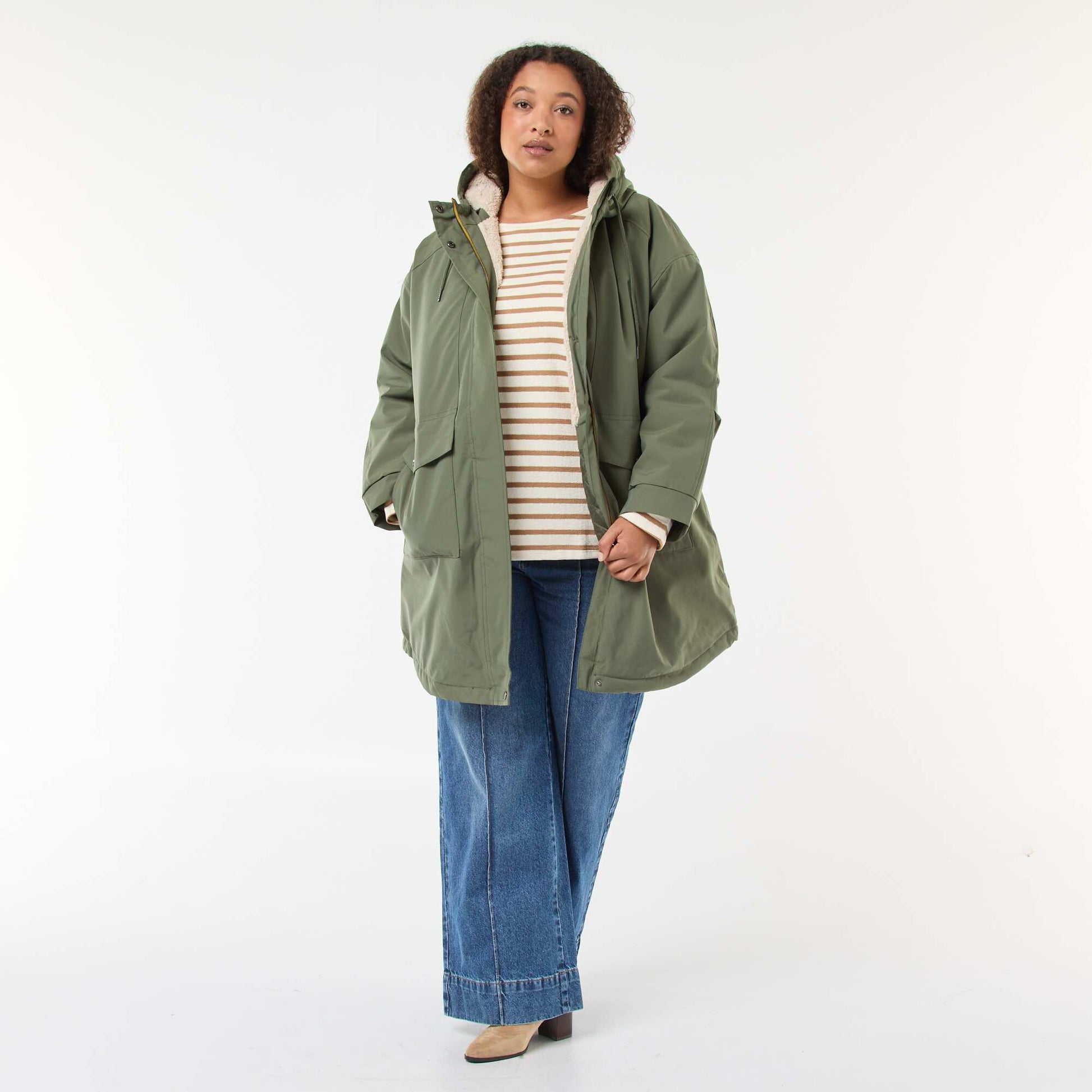 Parka déperlante à capuche moutonnée KAKI