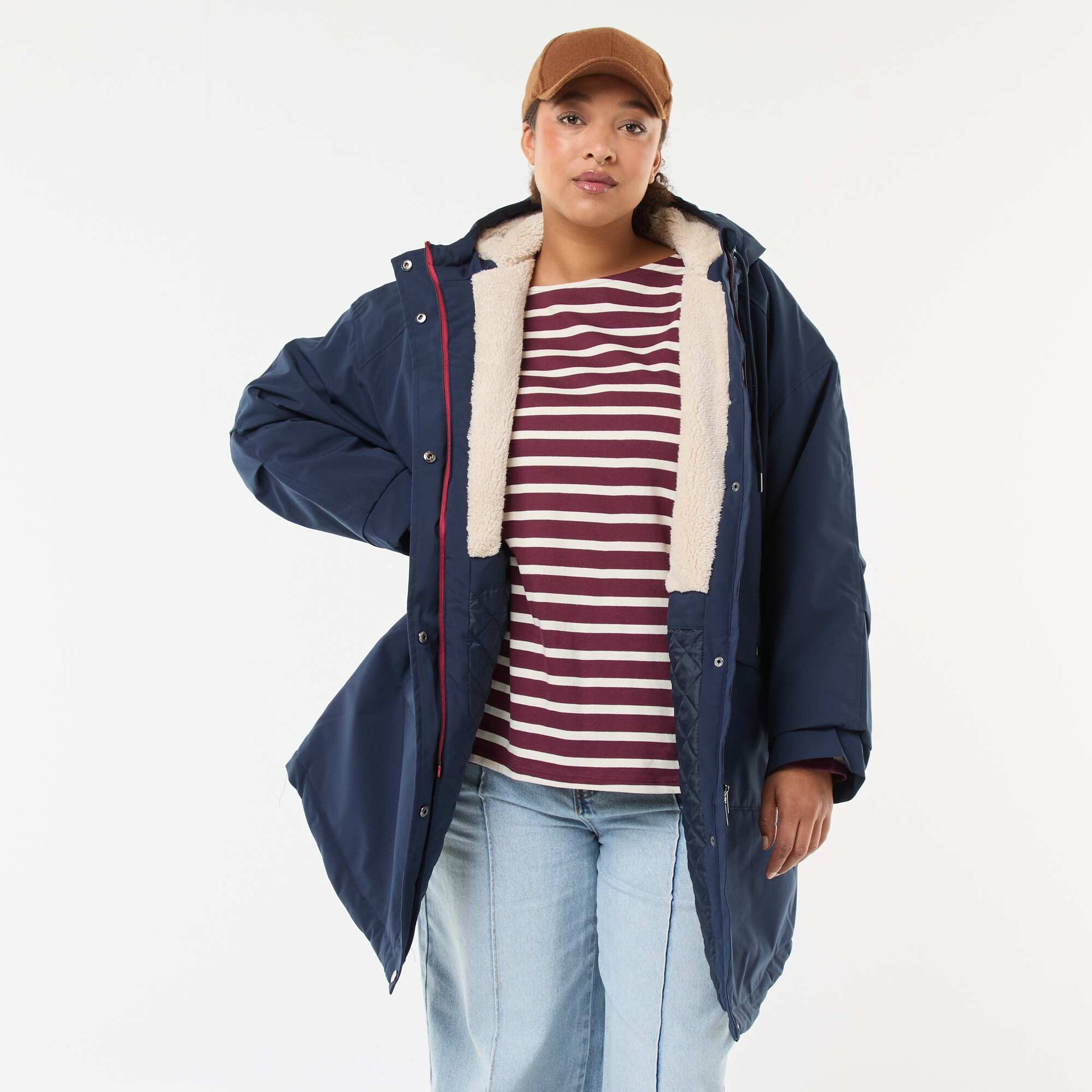 Parka déperlante à capuche moutonnée BLEU MARINE