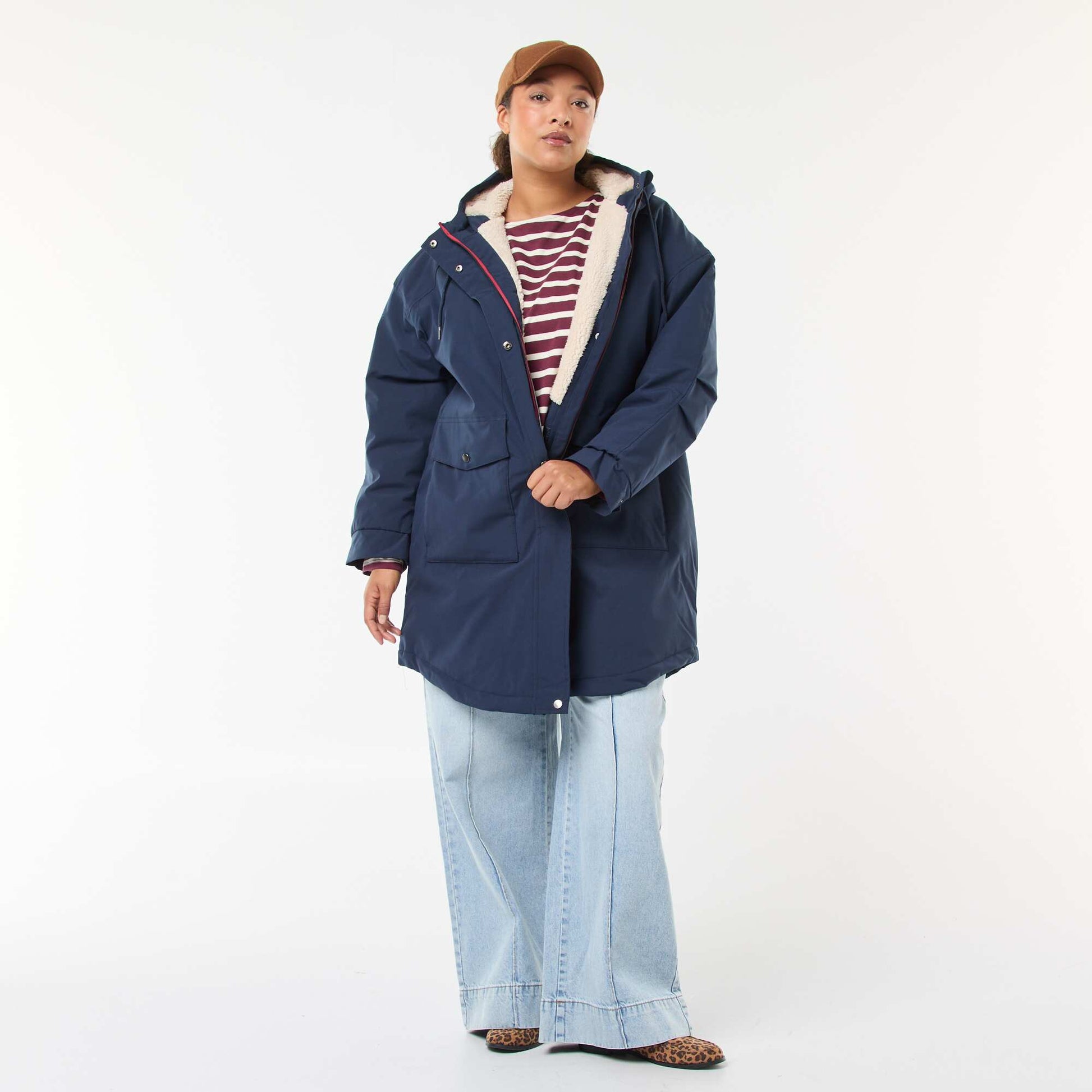 Parka déperlante à capuche moutonnée BLEU MARINE