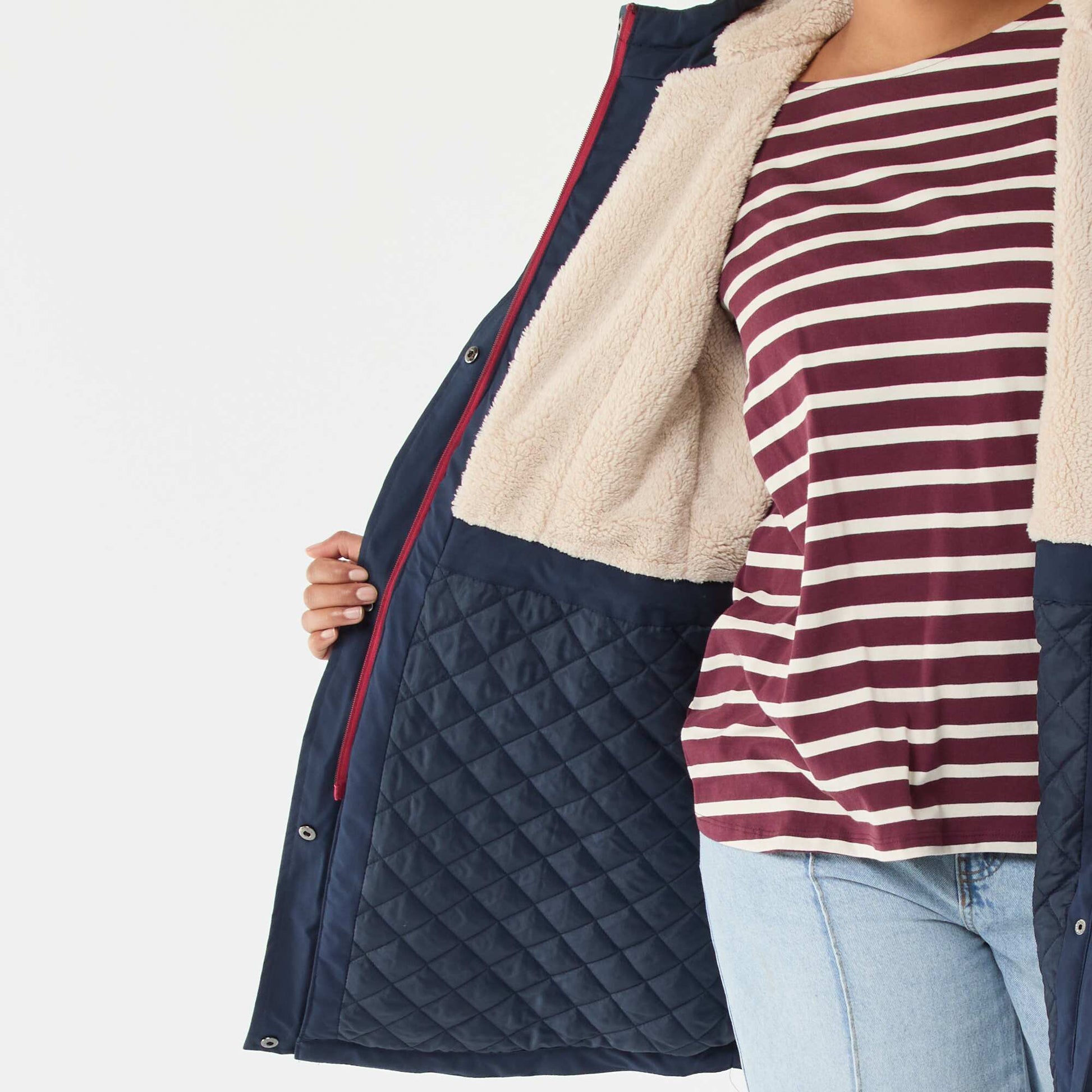 Parka déperlante à capuche moutonnée BLEU MARINE